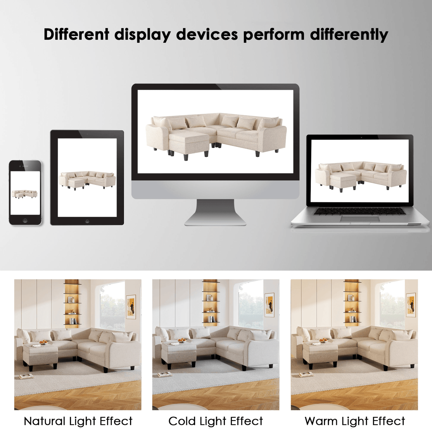 87" Modern Sectional Sofa with Coffee Table, 6 - Seat Couch Set with Storage Ottoman - CurtisJ Designs