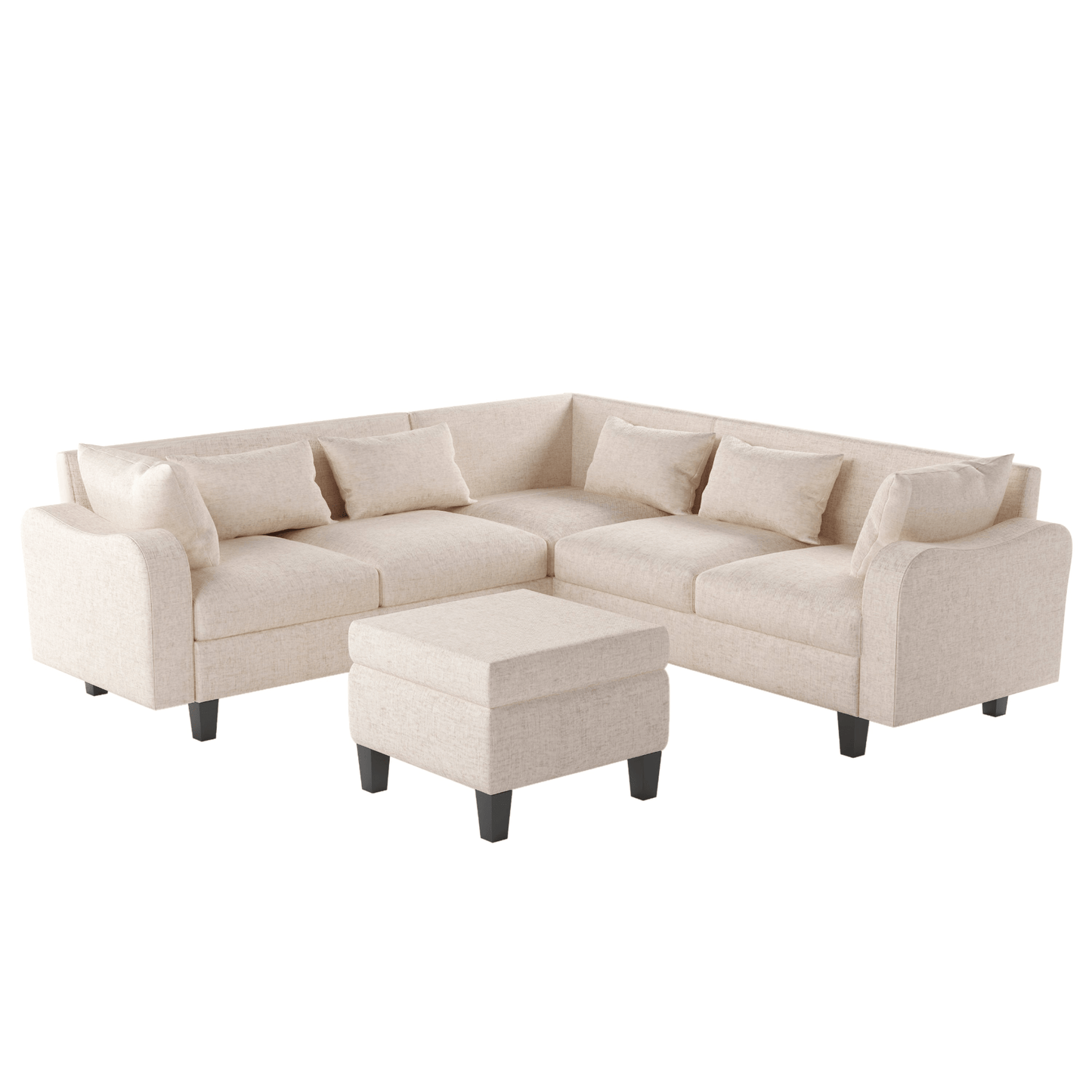 87" Modern Sectional Sofa with Coffee Table, 6 - Seat Couch Set with Storage Ottoman - CurtisJ Designs