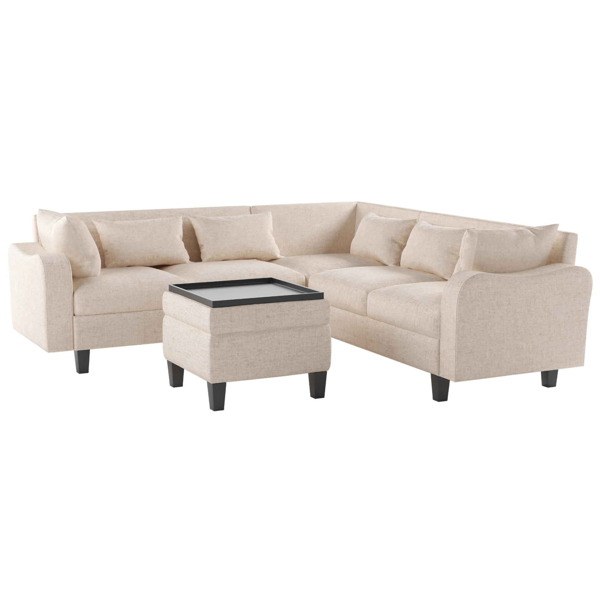 87" Modern Sectional Sofa with Coffee Table, 6 - Seat Couch Set with Storage Ottoman - CurtisJ Designs