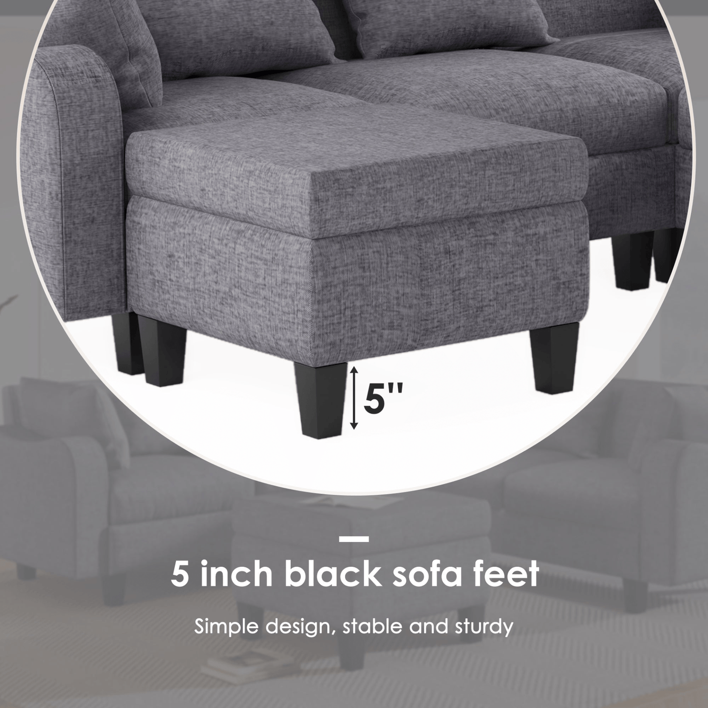 87" Modern Sectional Sofa with Coffee Table, 6 - Seat Couch Set with Storage Ottoman - CurtisJ Designs