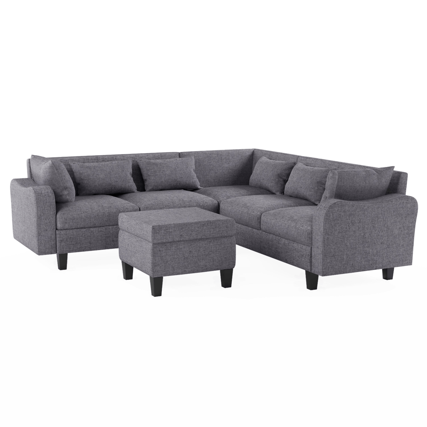 87" Modern Sectional Sofa with Coffee Table, 6 - Seat Couch Set with Storage Ottoman - CurtisJ Designs