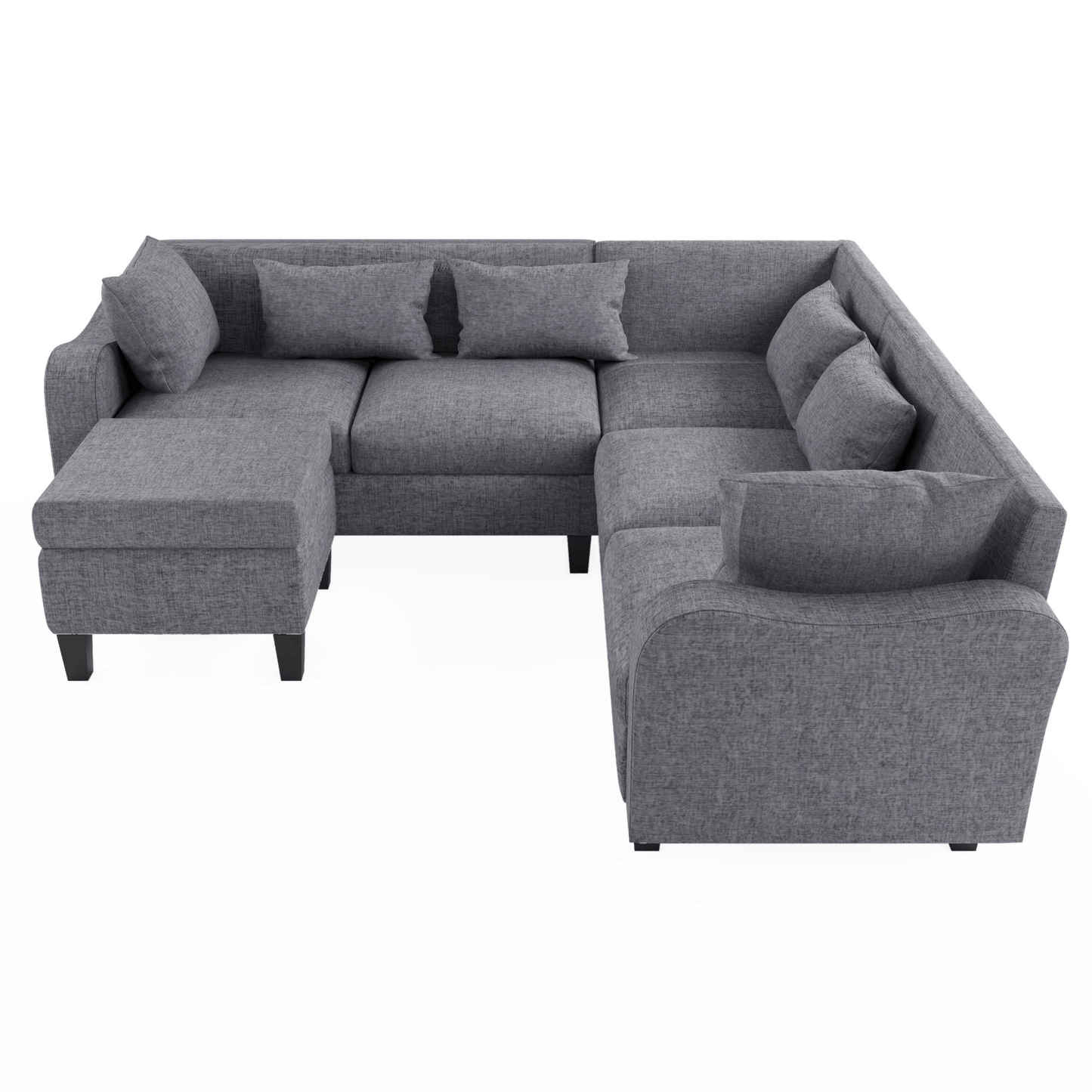 87" Modern Sectional Sofa with Coffee Table, 6 - Seat Couch Set with Storage Ottoman - CurtisJ Designs