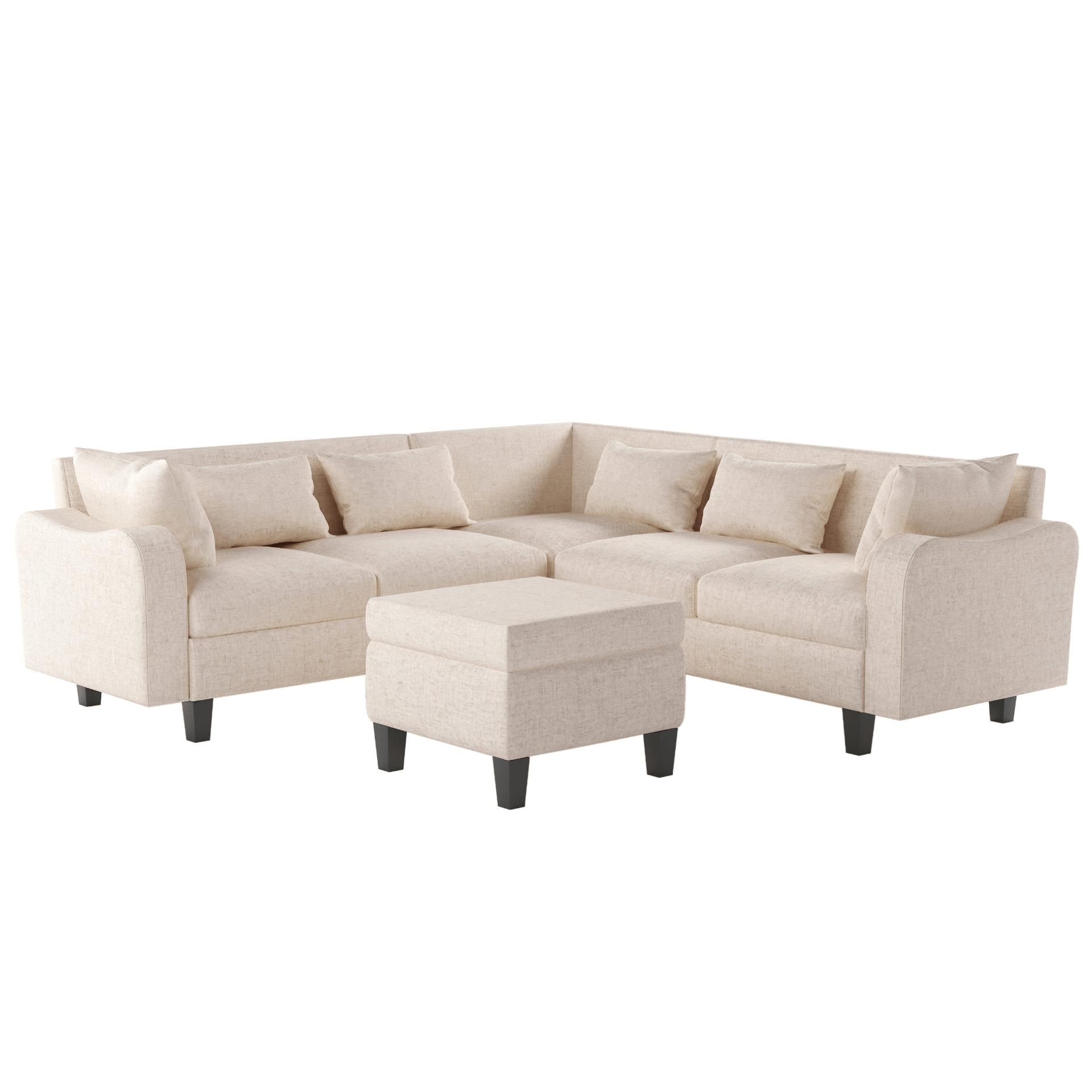 87" Modern Sectional Sofa with Coffee Table, 6 - Seat Couch Set with Storage Ottoman - CurtisJ Designs