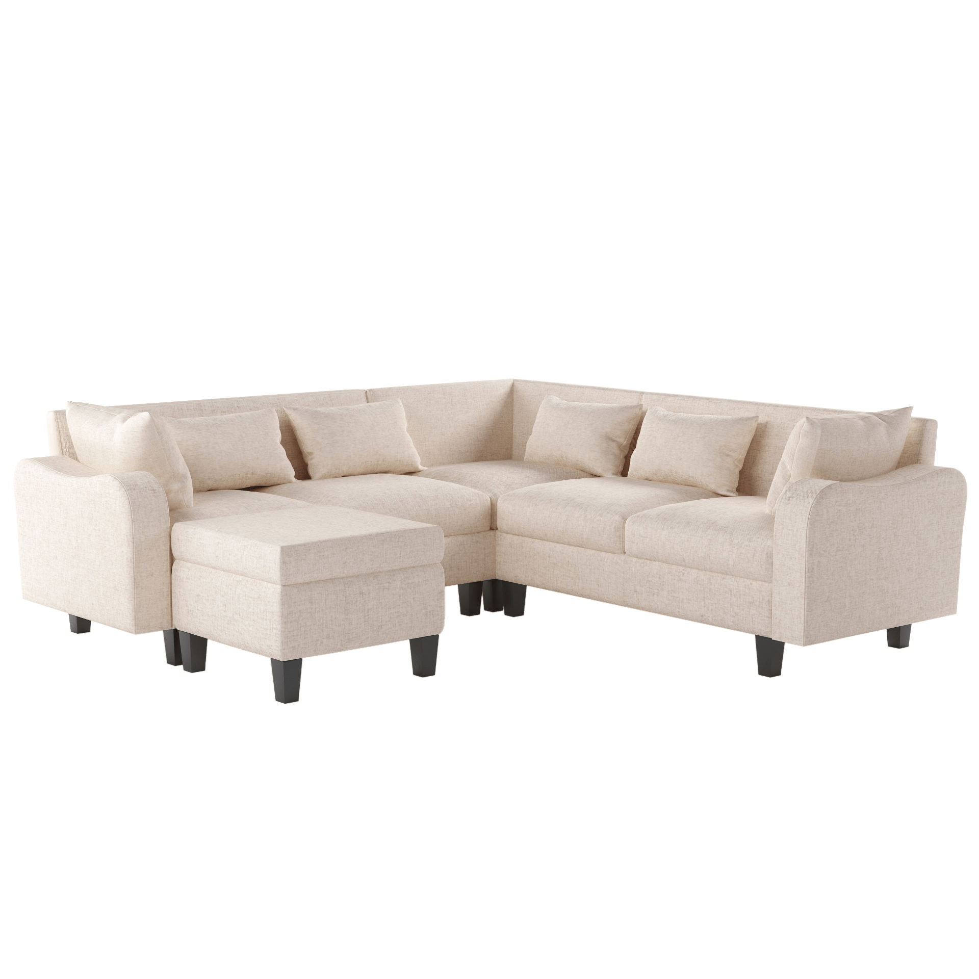 87" Modern Sectional Sofa with Coffee Table, 6 - Seat Couch Set with Storage Ottoman - CurtisJ Designs