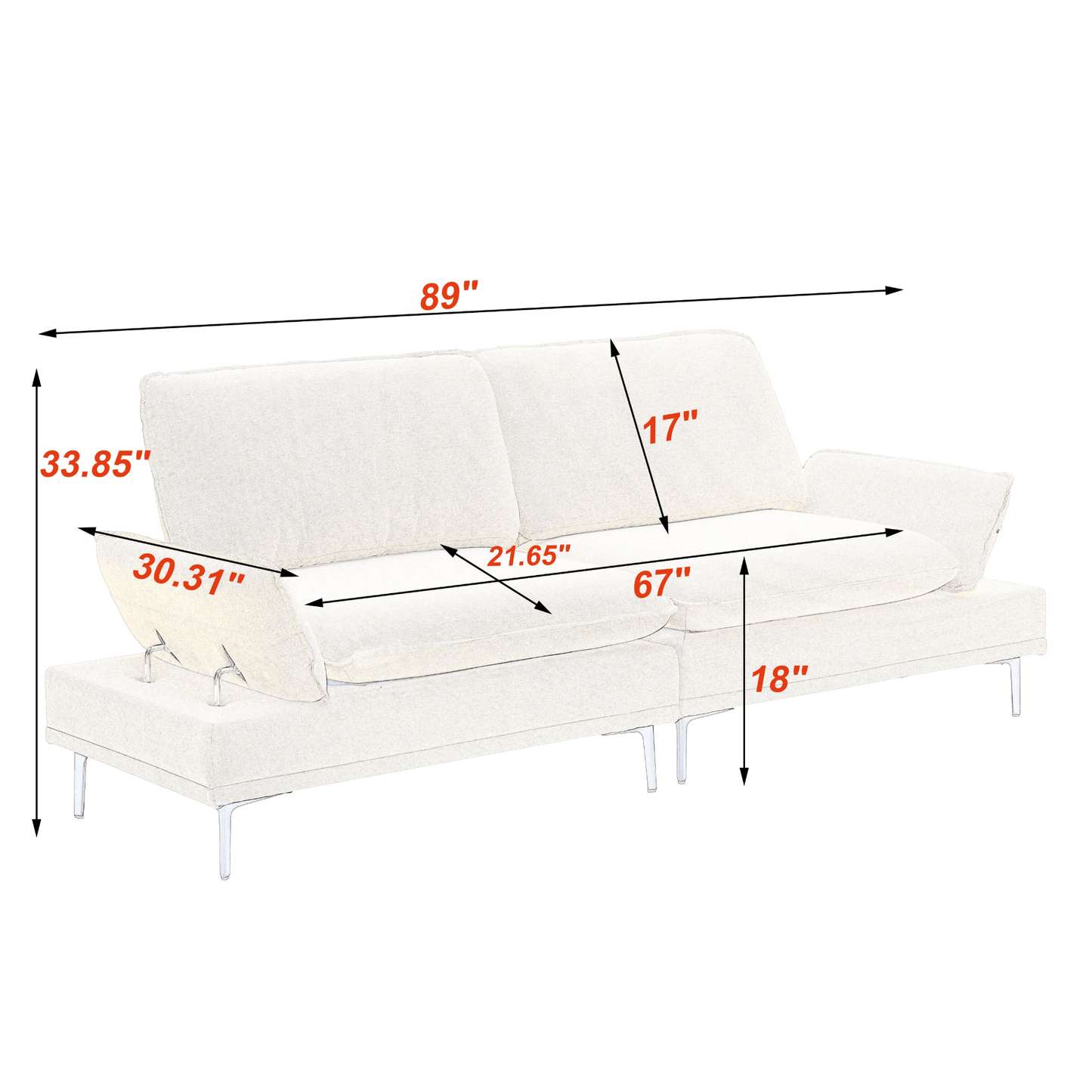 89 Inch Premium Soft Yellow Sofa in Cotton and Linen - Perfect for Apartments and Office Spaces - CurtisJ Designs