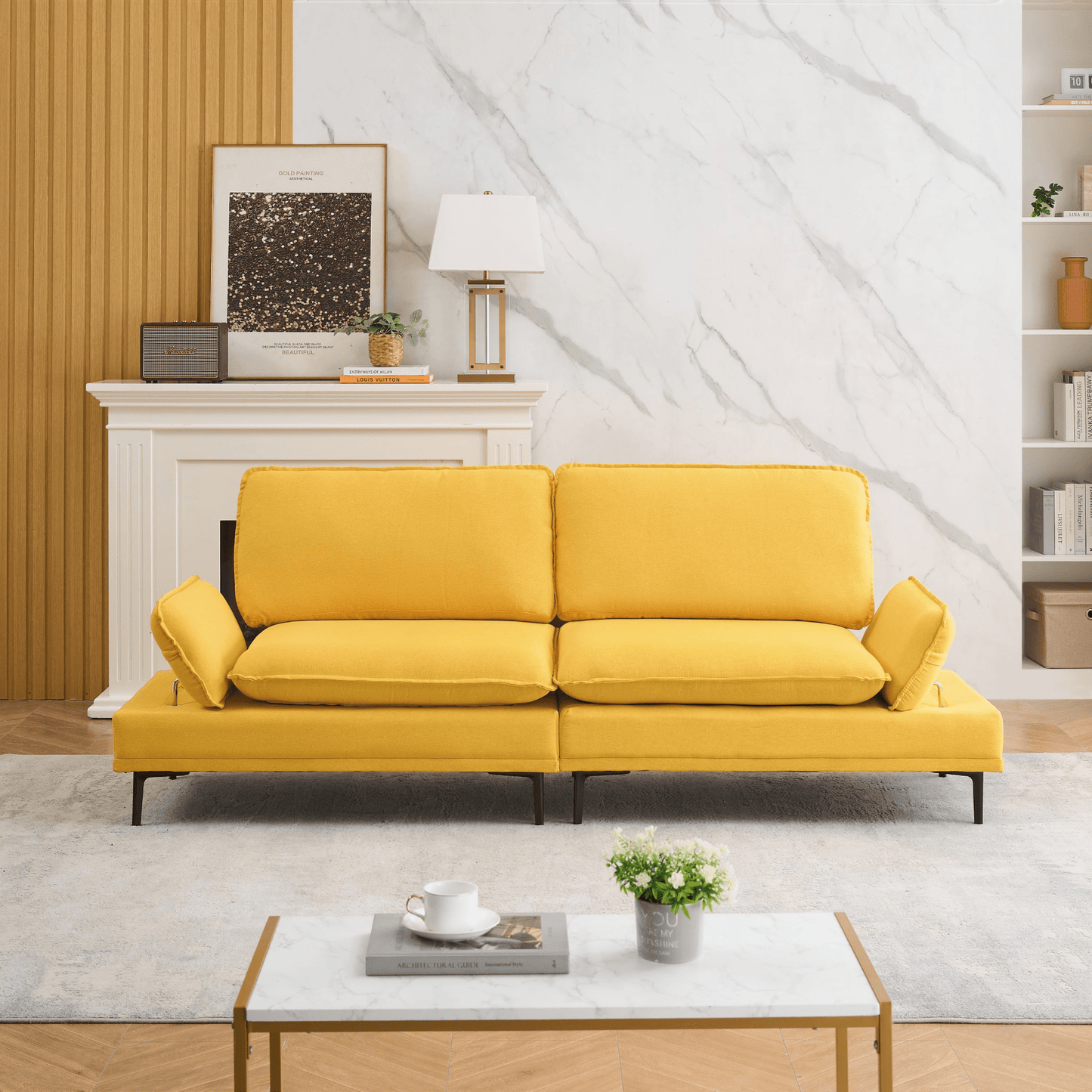 89 Inch Premium Soft Yellow Sofa in Cotton and Linen - Perfect for Apartments and Office Spaces - CurtisJ Designs