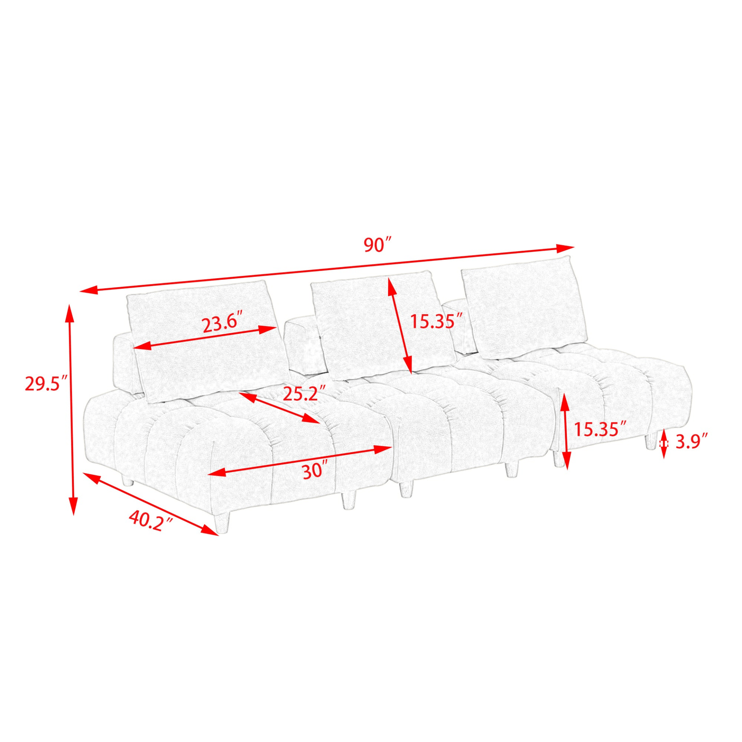 90" Teddy Sofa Fabric - Spacious & Comfortable Seats for Apartment, Office, Living Room - Gray - CurtisJ Designs