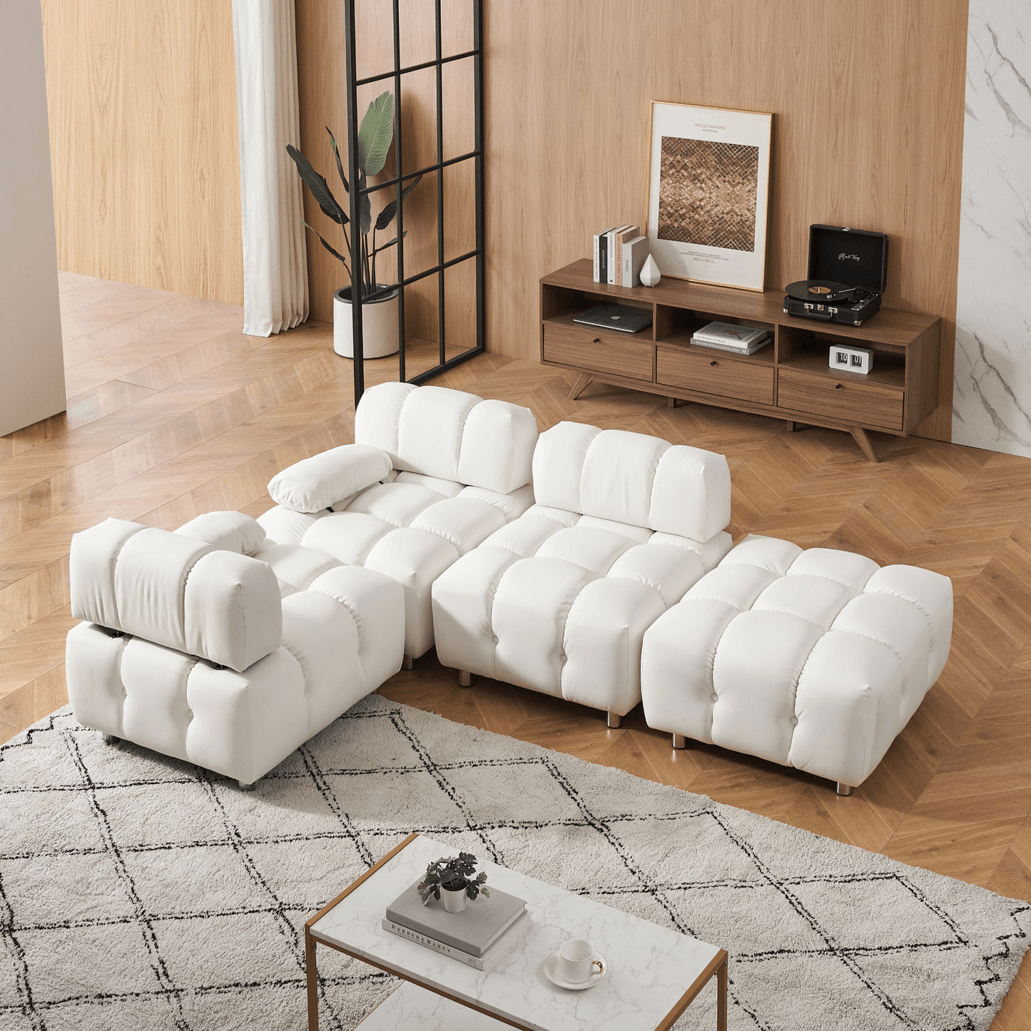 90.60 - Inch Beige Technology Cloth Sofa - Waterproof, Stain & Cat Scratch Resistant, Space - Saving Apartment Comfort - CurtisJ Designs