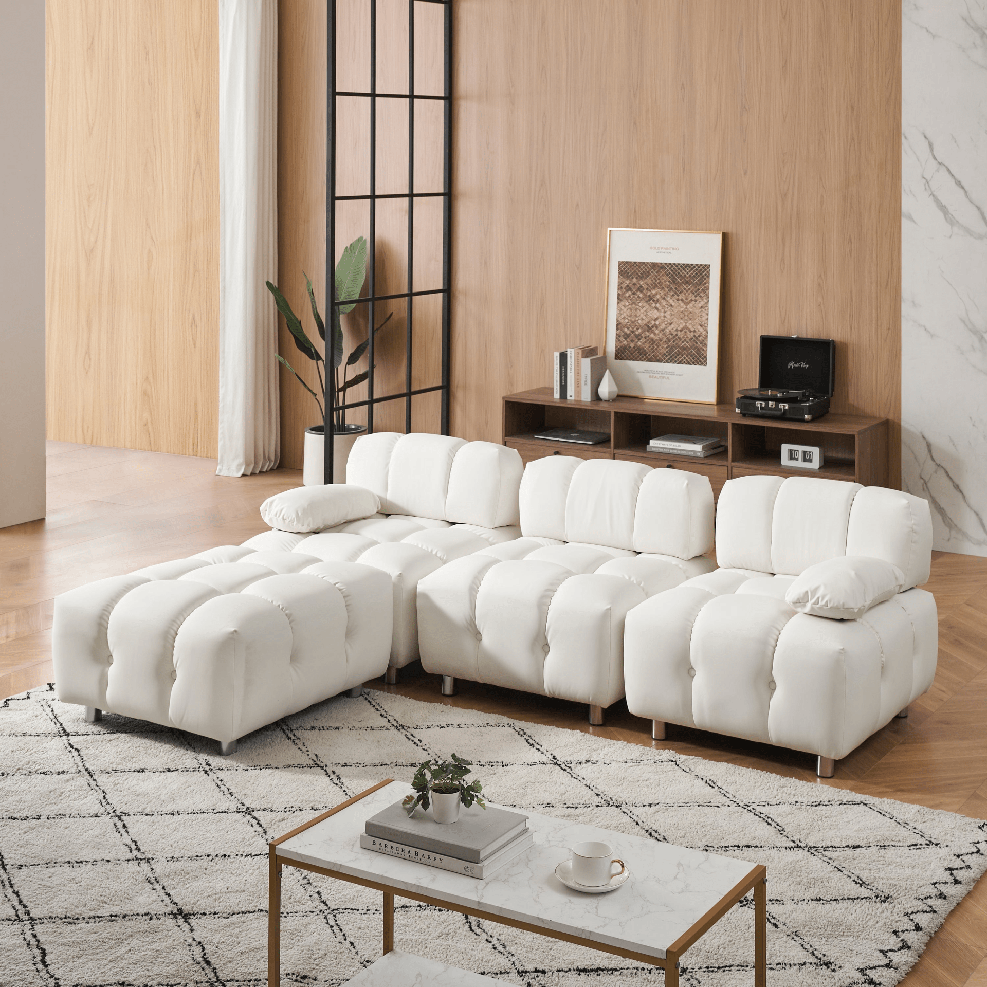 90.60 - Inch Beige Technology Cloth Sofa - Waterproof, Stain & Cat Scratch Resistant, Space - Saving Apartment Comfort - CurtisJ Designs