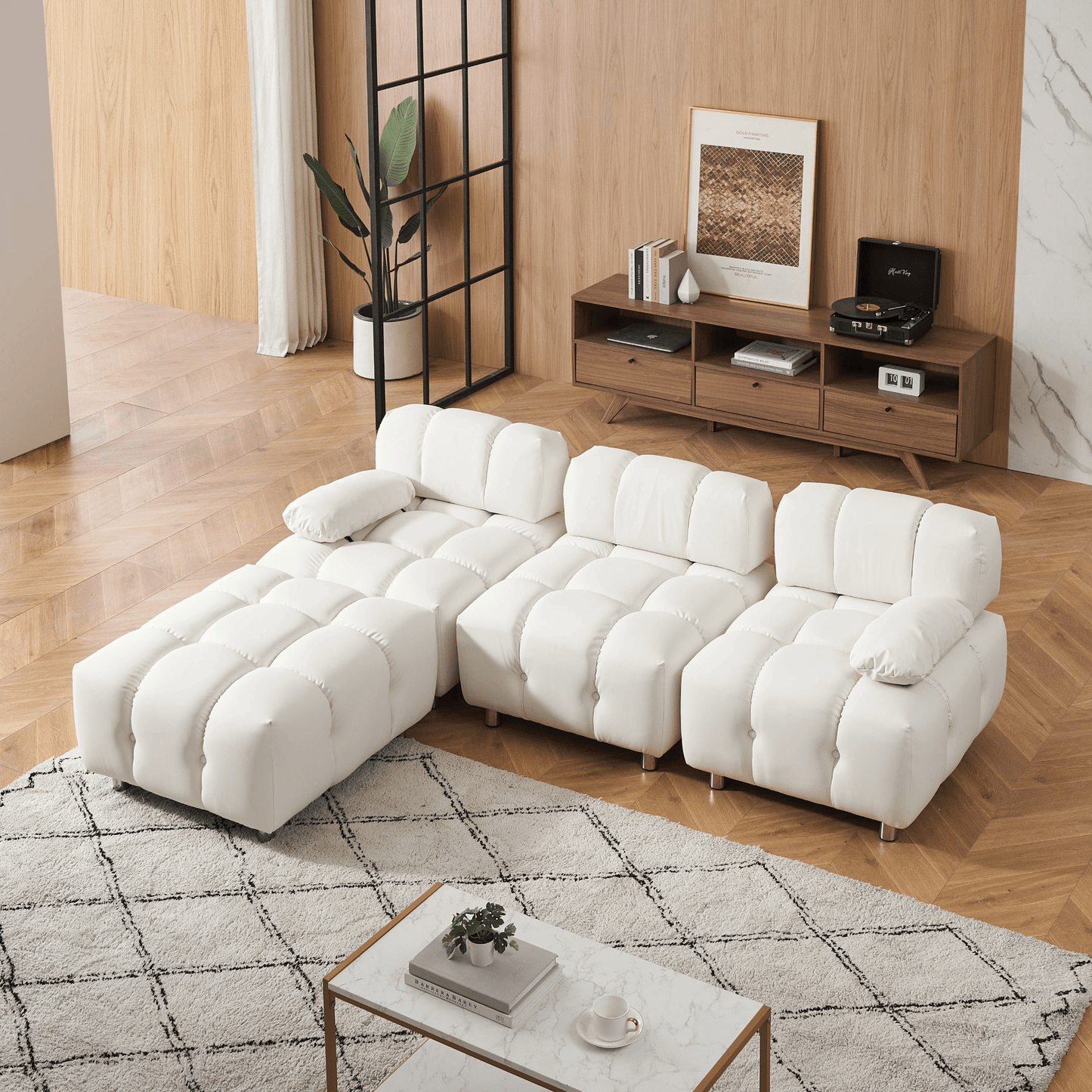 90.60 - Inch Beige Technology Cloth Sofa - Waterproof, Stain & Cat Scratch Resistant, Space - Saving Apartment Comfort - CurtisJ Designs