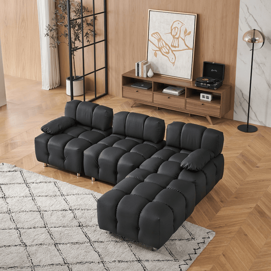 90.60 - Inch Black Technology Cloth Sofa - Waterproof, Stain & Cat Scratch Resistant, Perfect for Apartments - CurtisJ Designs