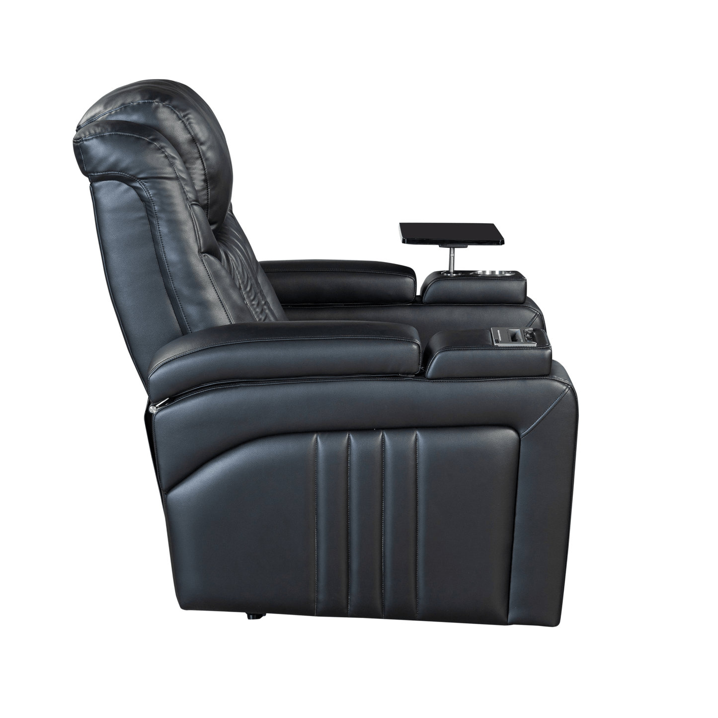 Black PU Leather Power Recliner with Adjustable Headrest, Wireless Charging & USB Port - Home Theater Recliner with Storage Arms, Cup Holder & Tray Table - CurtisJ Designs