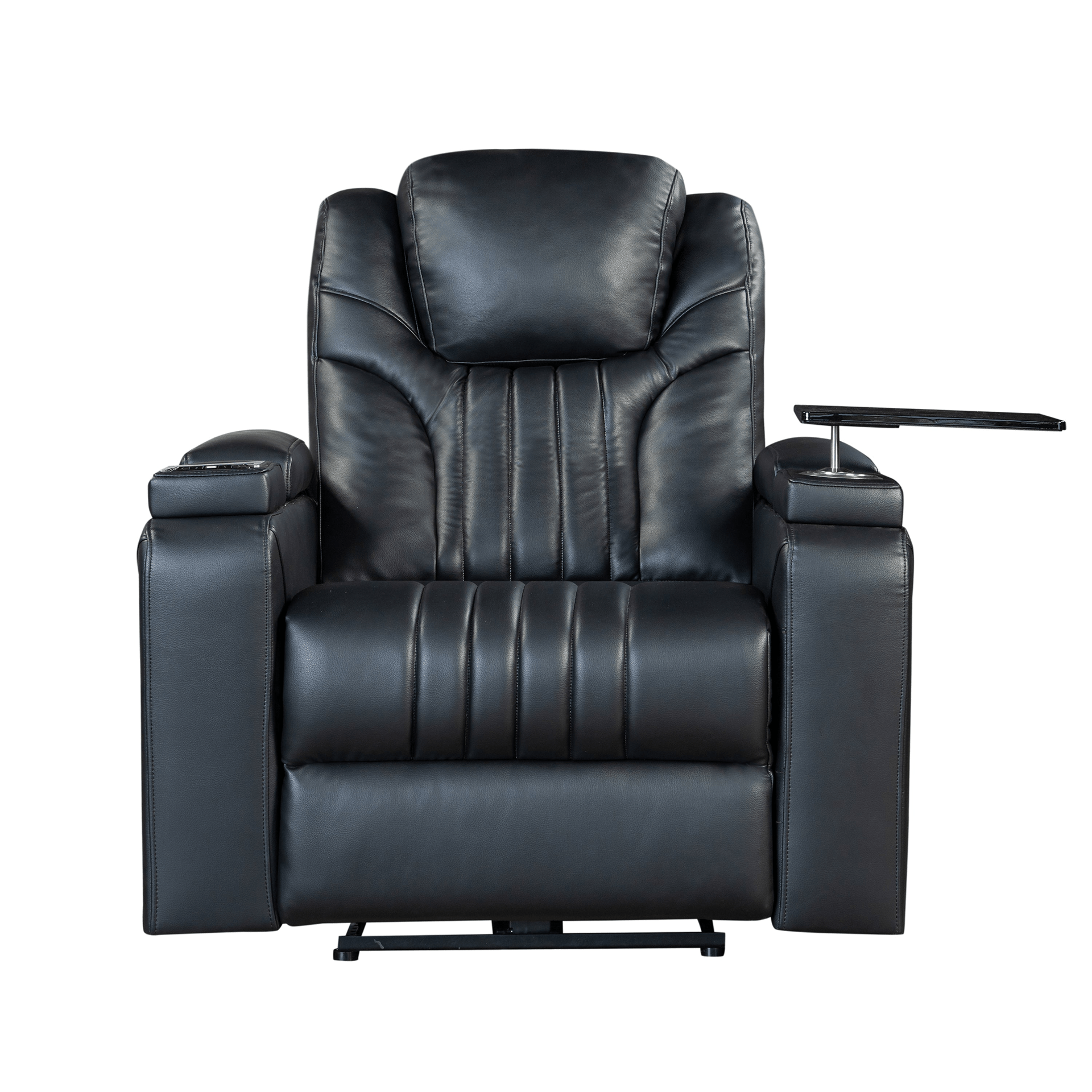 Black PU Leather Power Recliner with Adjustable Headrest, Wireless Charging & USB Port - Home Theater Recliner with Storage Arms, Cup Holder & Tray Table - CurtisJ Designs