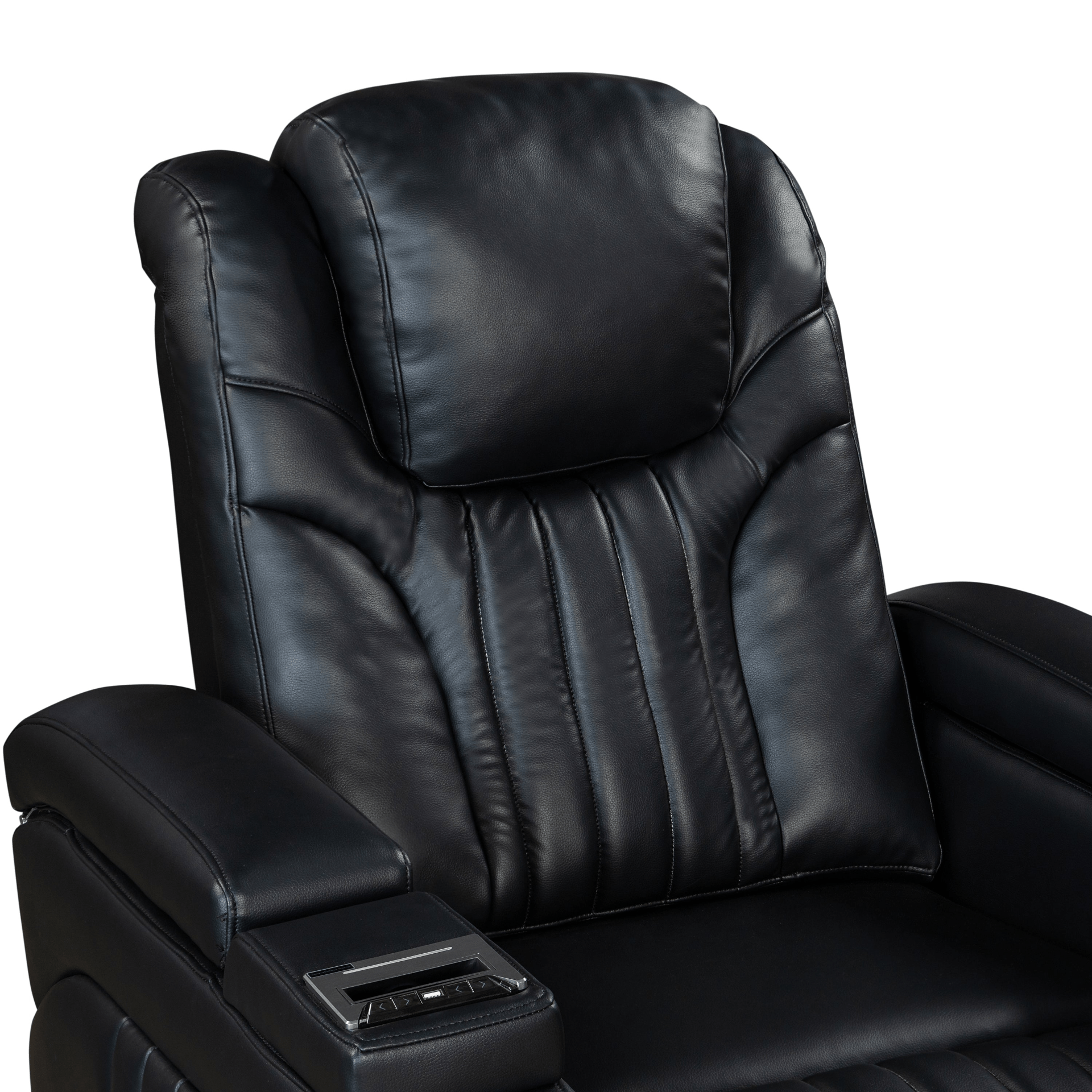 Black PU Leather Power Recliner with Adjustable Headrest, Wireless Charging & USB Port - Home Theater Recliner with Storage Arms, Cup Holder & Tray Table - CurtisJ Designs