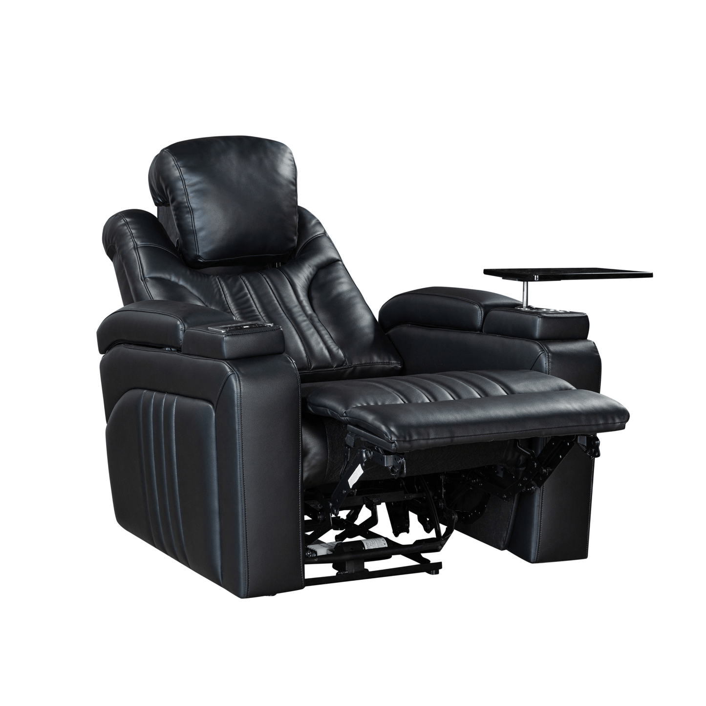 Black PU Leather Power Recliner with Adjustable Headrest, Wireless Charging & USB Port - Home Theater Recliner with Storage Arms, Cup Holder & Tray Table - CurtisJ Designs