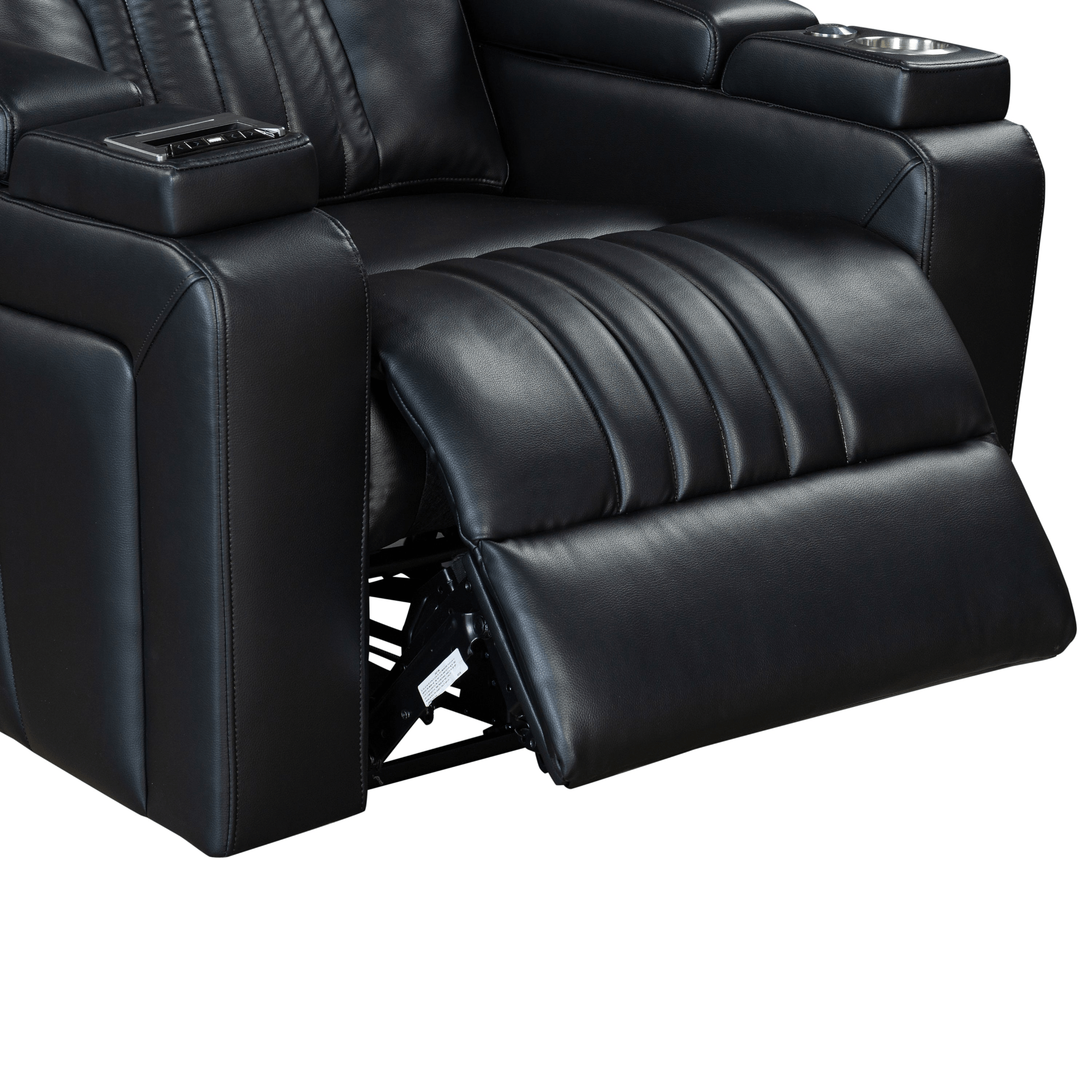 Black PU Leather Power Recliner with Adjustable Headrest, Wireless Charging & USB Port - Home Theater Recliner with Storage Arms, Cup Holder & Tray Table - CurtisJ Designs