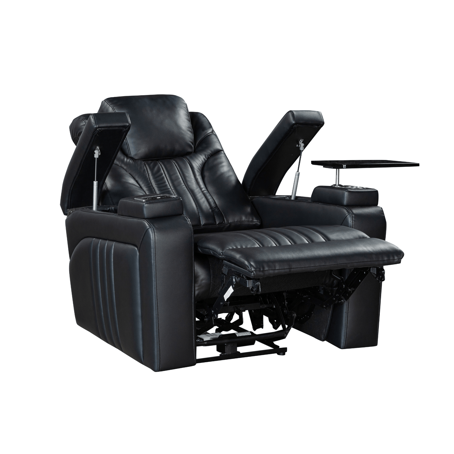 Black PU Leather Power Recliner with Adjustable Headrest, Wireless Charging & USB Port - Home Theater Recliner with Storage Arms, Cup Holder & Tray Table - CurtisJ Designs