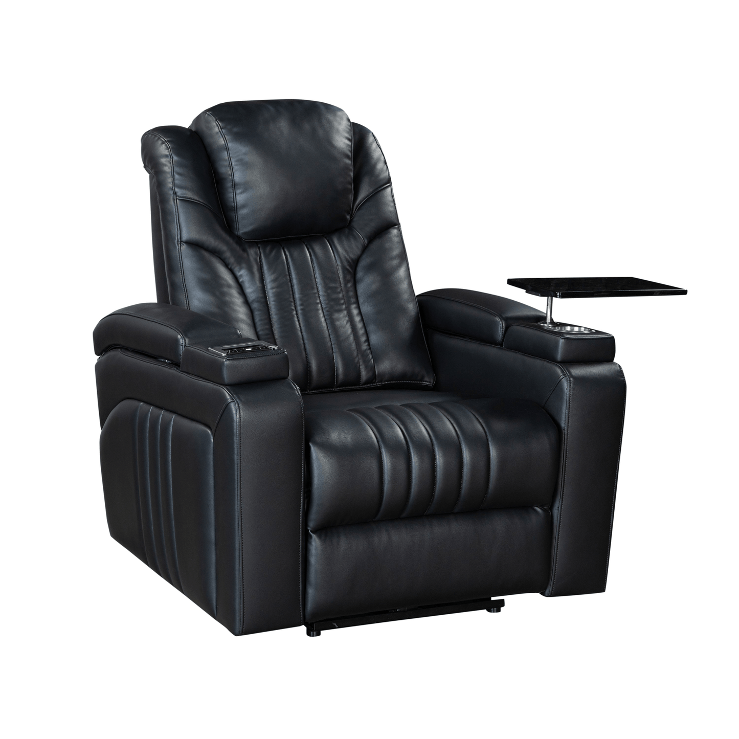 Black PU Leather Power Recliner with Adjustable Headrest, Wireless Charging & USB Port - Home Theater Recliner with Storage Arms, Cup Holder & Tray Table - CurtisJ Designs