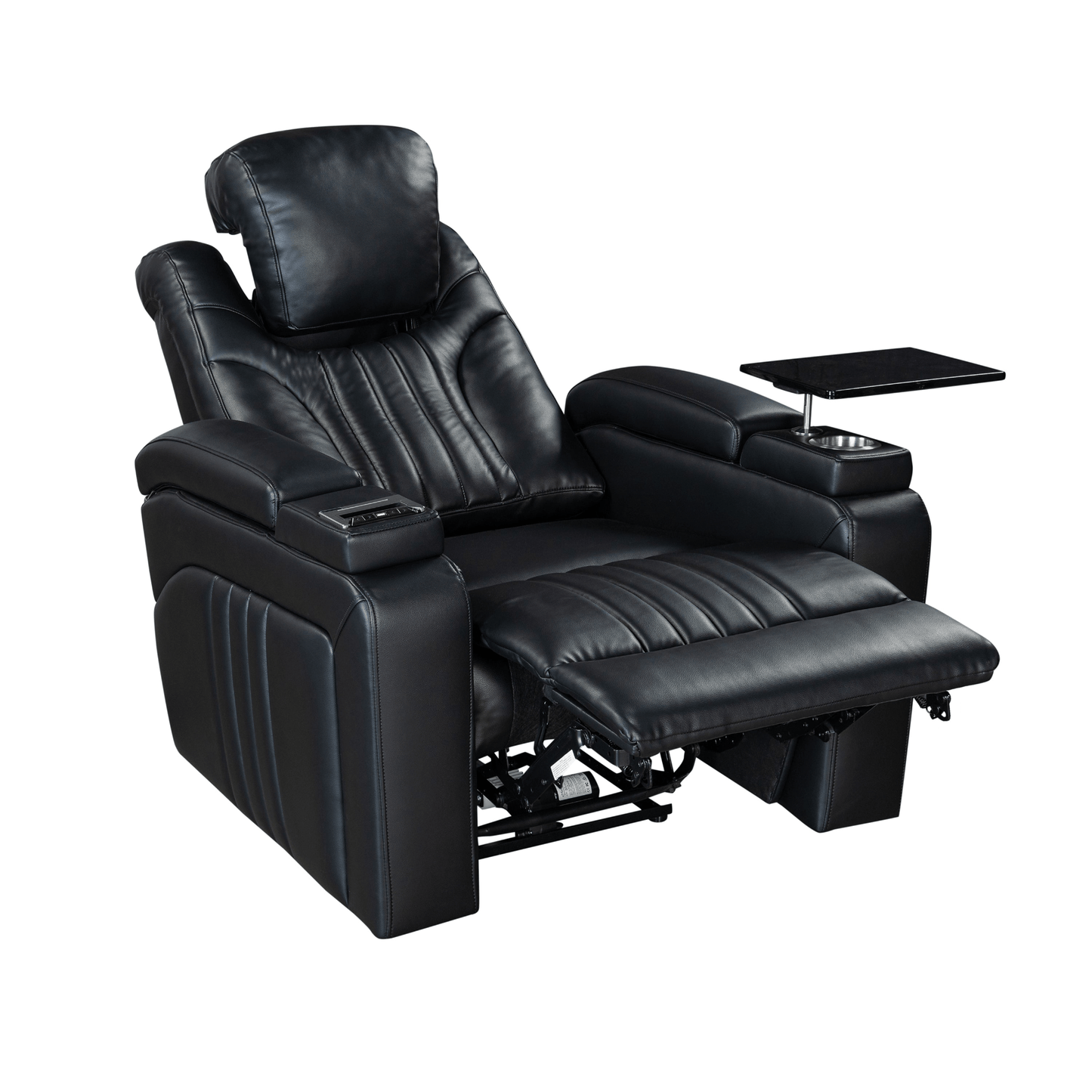 Black PU Leather Power Recliner with Adjustable Headrest, Wireless Charging & USB Port - Home Theater Recliner with Storage Arms, Cup Holder & Tray Table - CurtisJ Designs