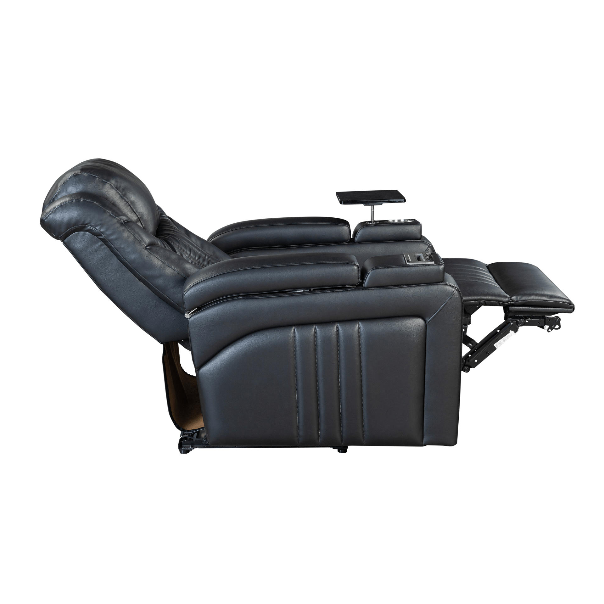 Black PU Leather Power Recliner with Adjustable Headrest, Wireless Charging & USB Port - Home Theater Recliner with Storage Arms, Cup Holder & Tray Table - CurtisJ Designs