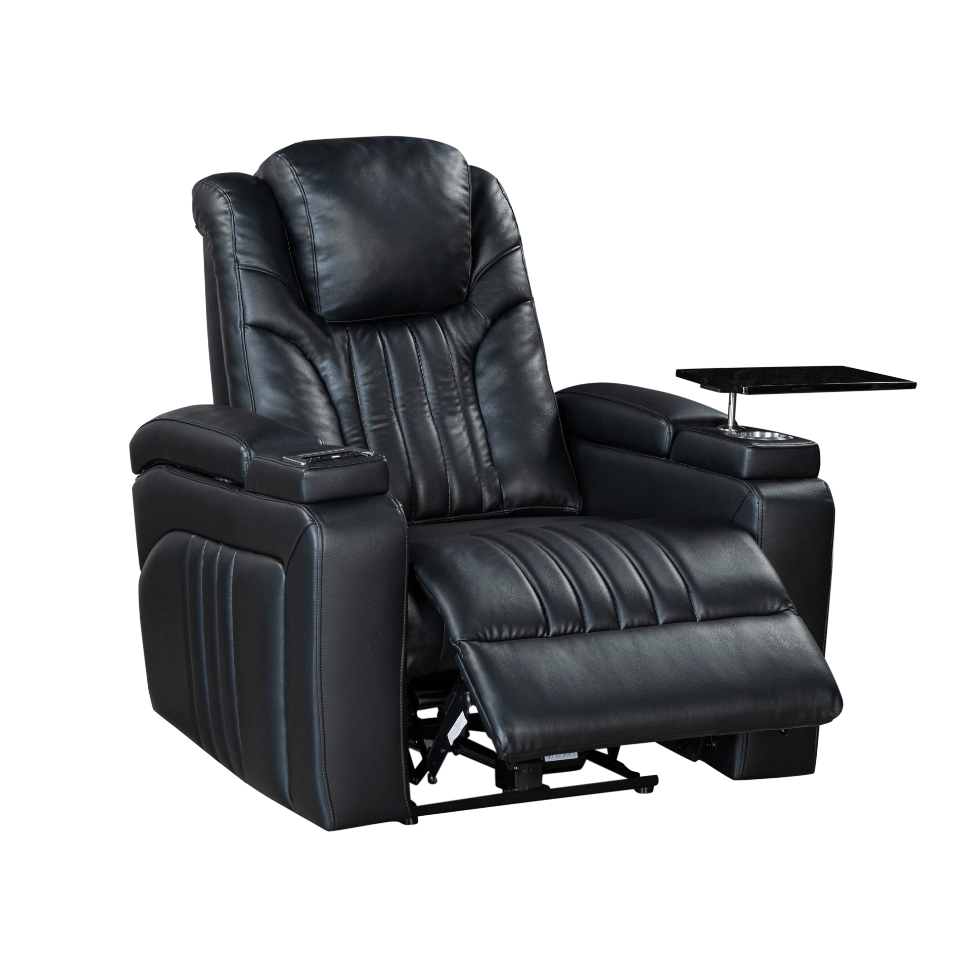 Black PU Leather Power Recliner with Adjustable Headrest, Wireless Charging & USB Port - Home Theater Recliner with Storage Arms, Cup Holder & Tray Table - CurtisJ Designs