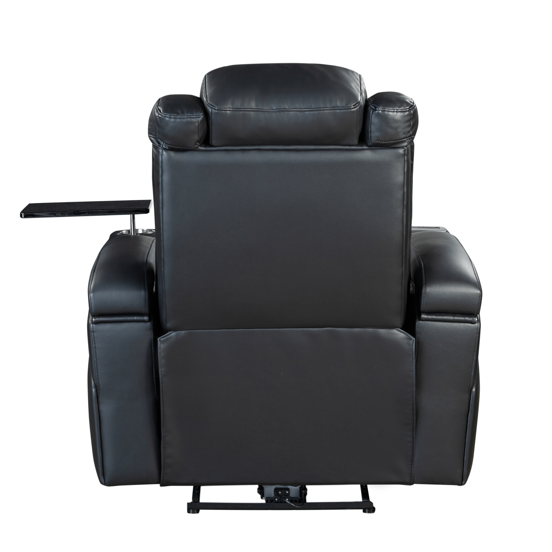 Black PU Leather Power Recliner with Adjustable Headrest, Wireless Charging & USB Port - Home Theater Recliner with Storage Arms, Cup Holder & Tray Table - CurtisJ Designs