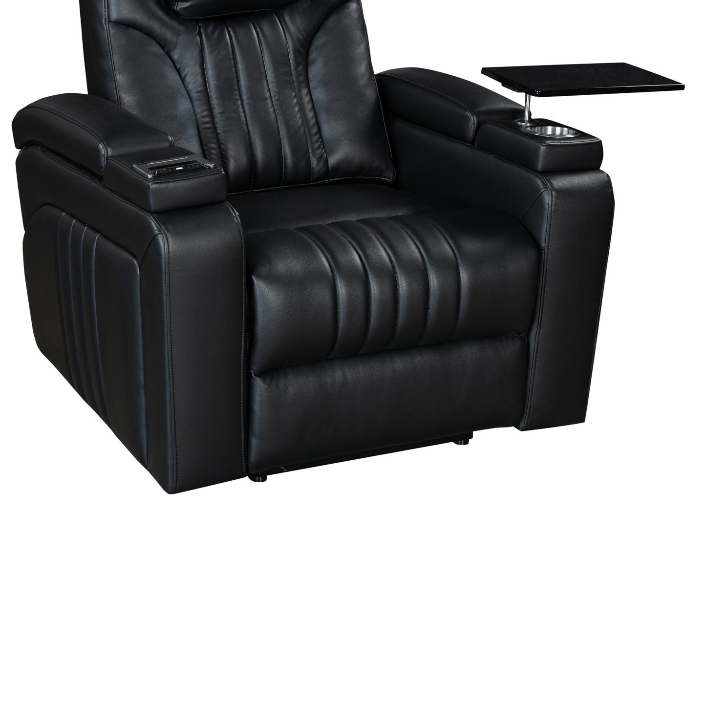 Black PU Leather Power Recliner with Adjustable Headrest, Wireless Charging & USB Port - Home Theater Recliner with Storage Arms, Cup Holder & Tray Table - CurtisJ Designs