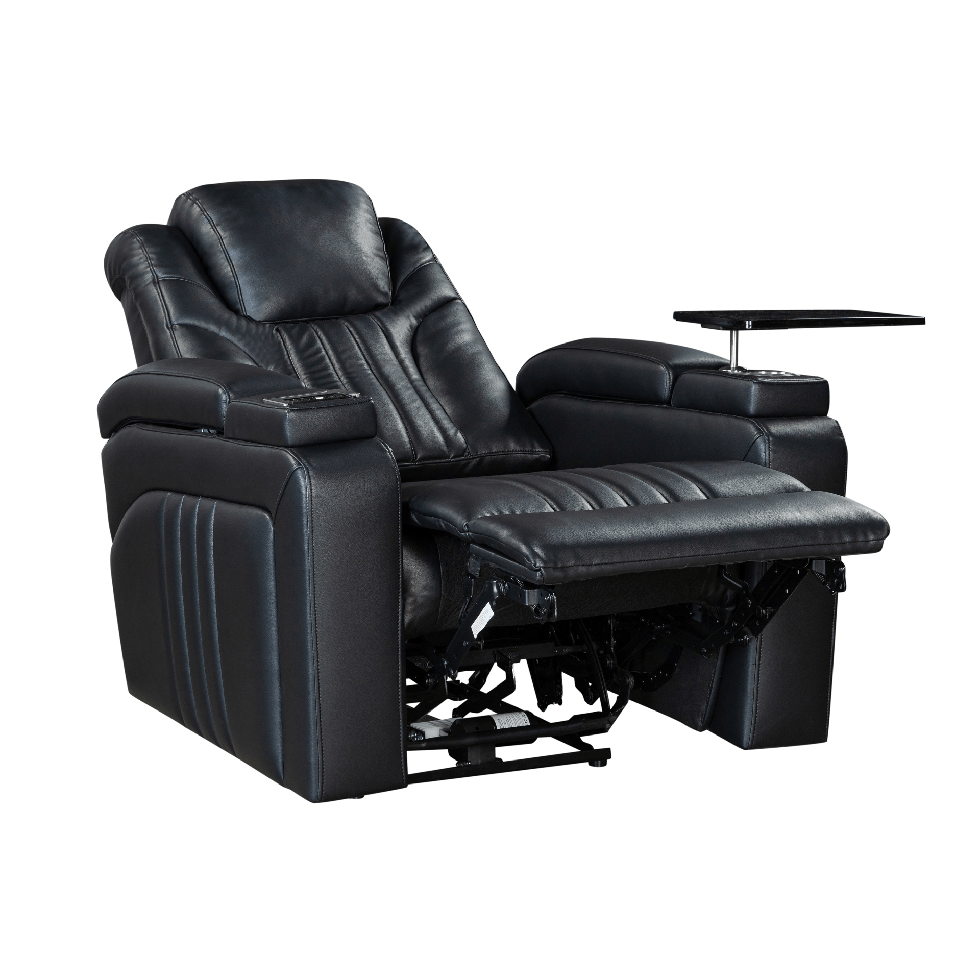 Black PU Leather Power Recliner with Adjustable Headrest, Wireless Charging & USB Port - Home Theater Recliner with Storage Arms, Cup Holder & Tray Table - CurtisJ Designs