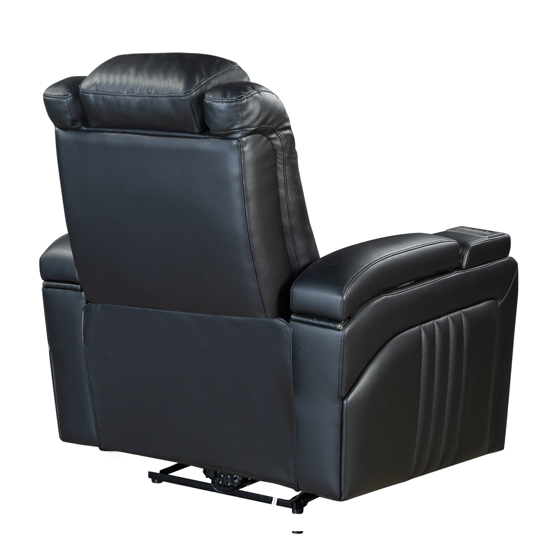 Black PU Leather Power Recliner with Adjustable Headrest, Wireless Charging & USB Port - Home Theater Recliner with Storage Arms, Cup Holder & Tray Table - CurtisJ Designs