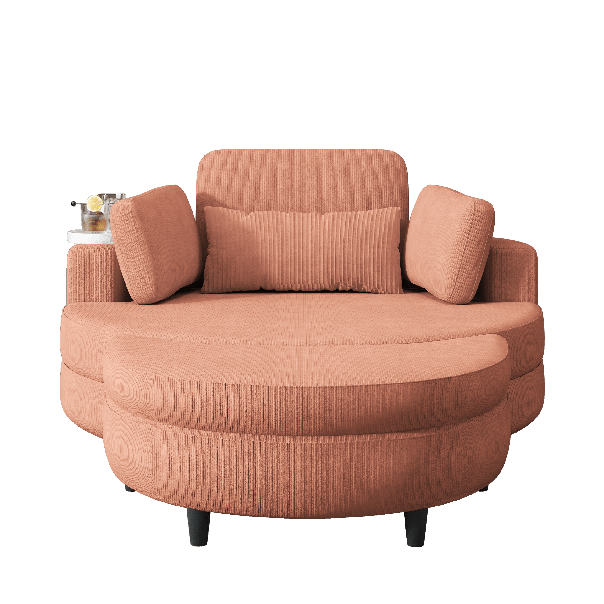 Comfortable 51 - inch Orange Corduroy Sofa with Adjustable Headrest, Throw Pillows, and Tray - Perfect for Small Apartments - CurtisJ Designs