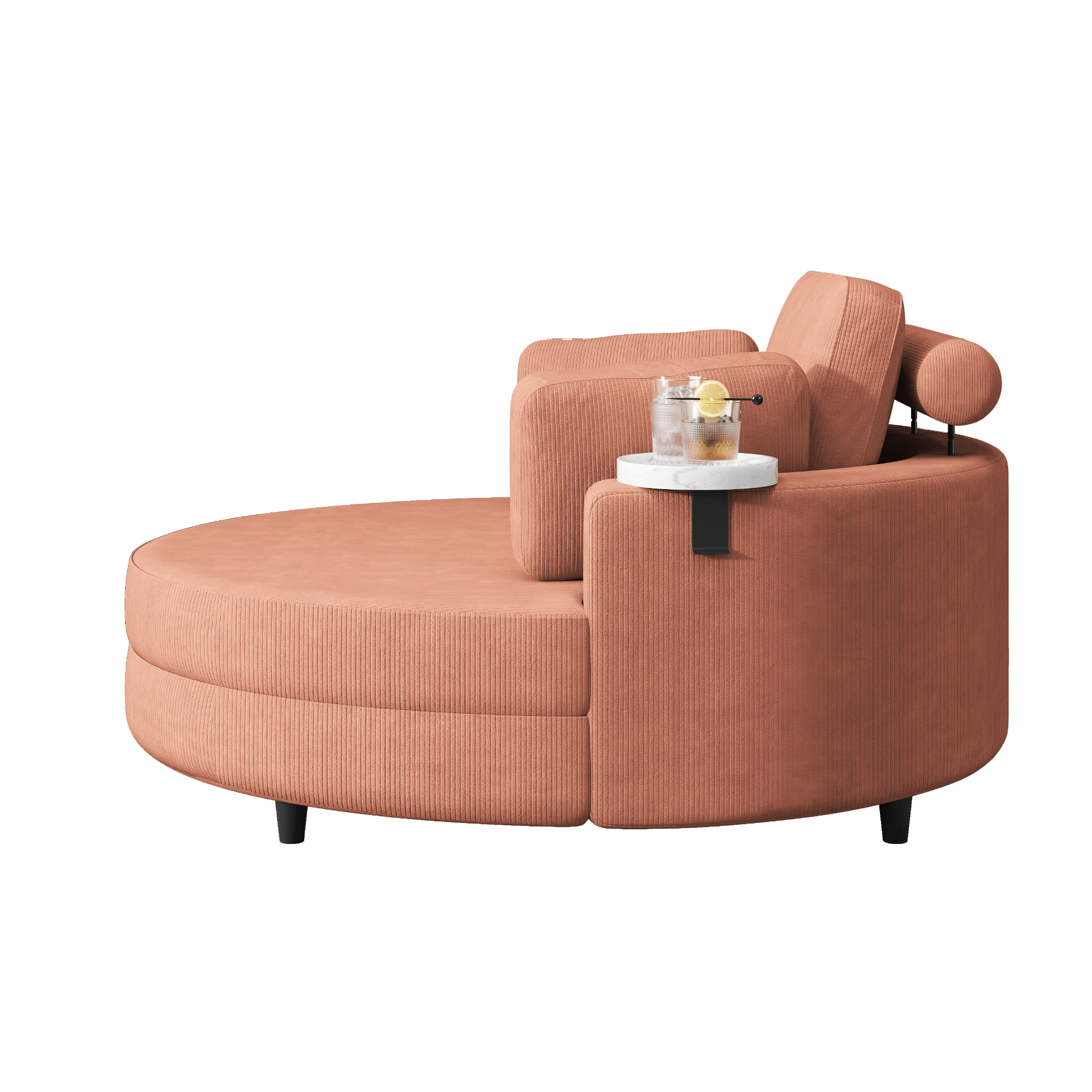 Comfortable 51 - inch Orange Corduroy Sofa with Adjustable Headrest, Throw Pillows, and Tray - Perfect for Small Apartments - CurtisJ Designs