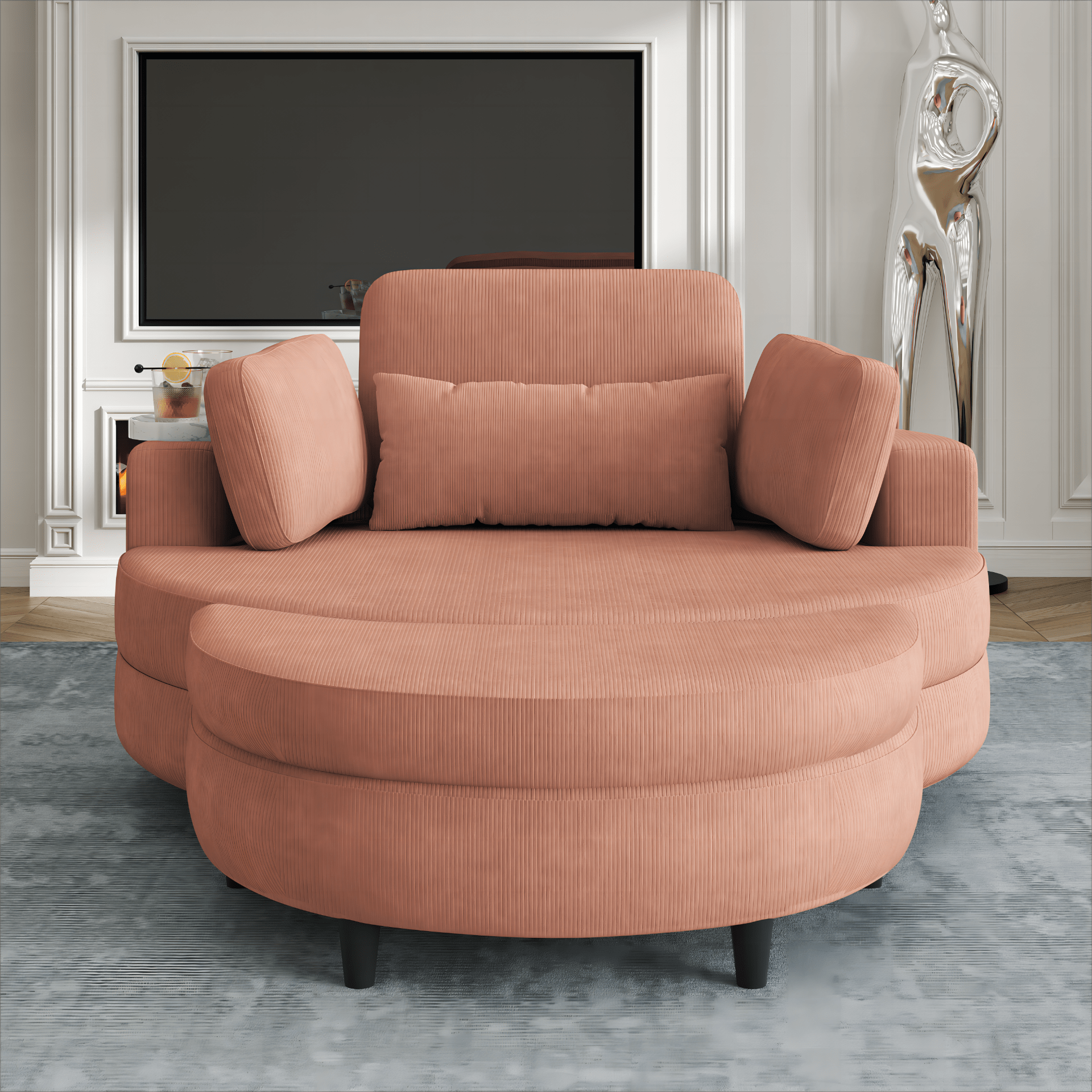 Comfortable 51 - inch Orange Corduroy Sofa with Adjustable Headrest, Throw Pillows, and Tray - Perfect for Small Apartments - CurtisJ Designs