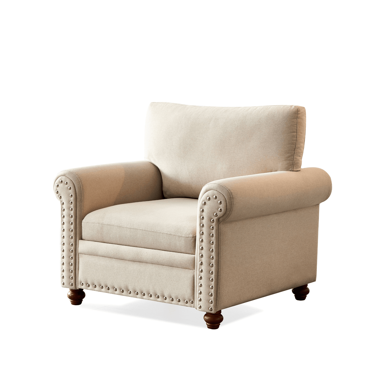 Comfortable Living Room Sofa Single Seat Chair with Wood Leg Beige Fabric - CurtisJ Designs