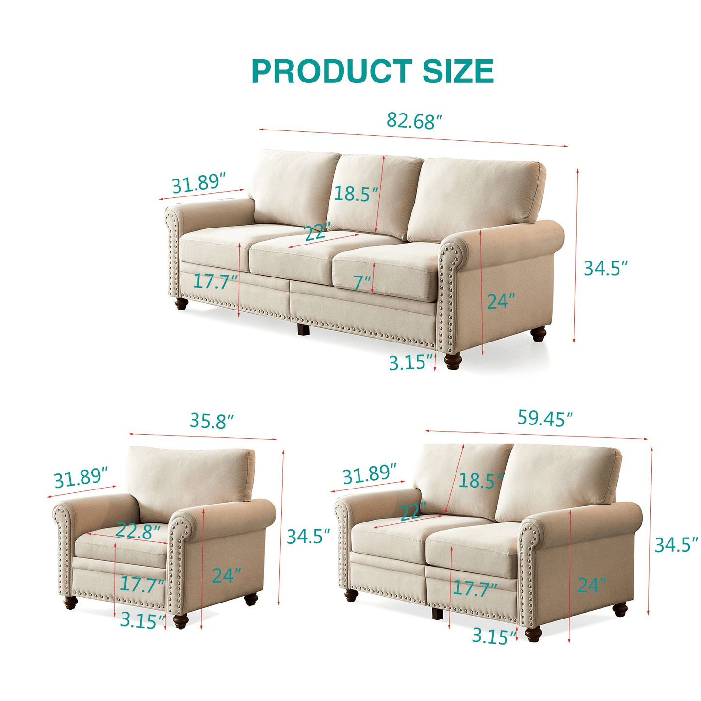 Comfortable Living Room Sofa Single Seat Chair with Wood Leg Beige Fabric - CurtisJ Designs