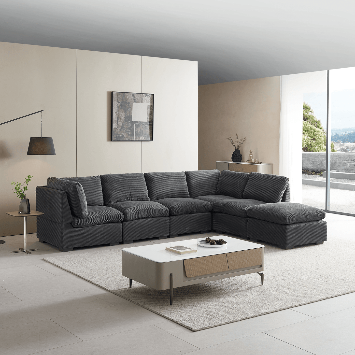 Convertible Modern Luxury Sectional Sofa Couch for Living Room - Dark Grey - CurtisJ Designs