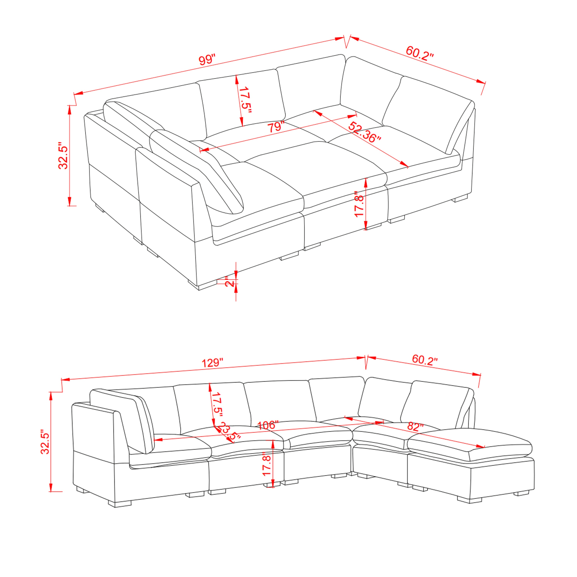 Convertible Modern Luxury Sectional Sofa Couch for Living Room - Dark Grey - CurtisJ Designs