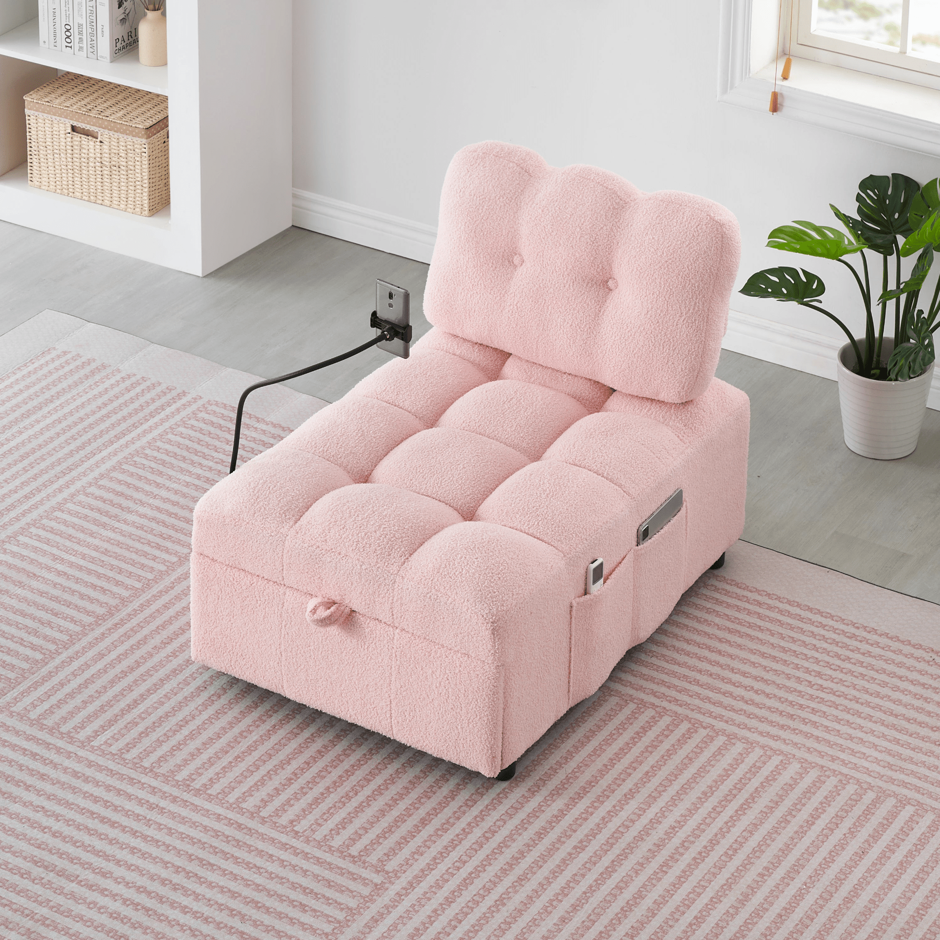 Convertible Teddy Sofa - Cum - Bed, 40.20 Inches Long - Pink | Perfect for Apartment, Office, and Living Room - CurtisJ Designs