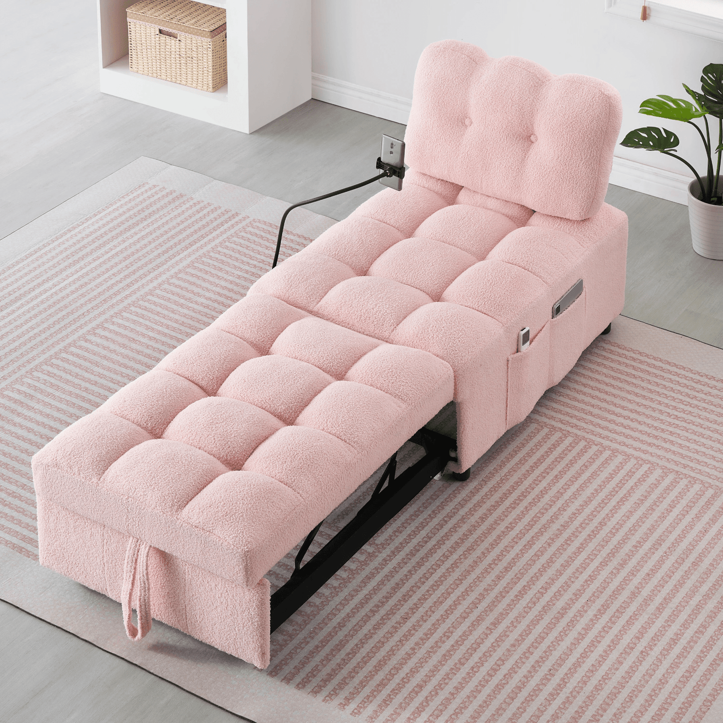 Convertible Teddy Sofa - Cum - Bed, 40.20 Inches Long - Pink | Perfect for Apartment, Office, and Living Room - CurtisJ Designs