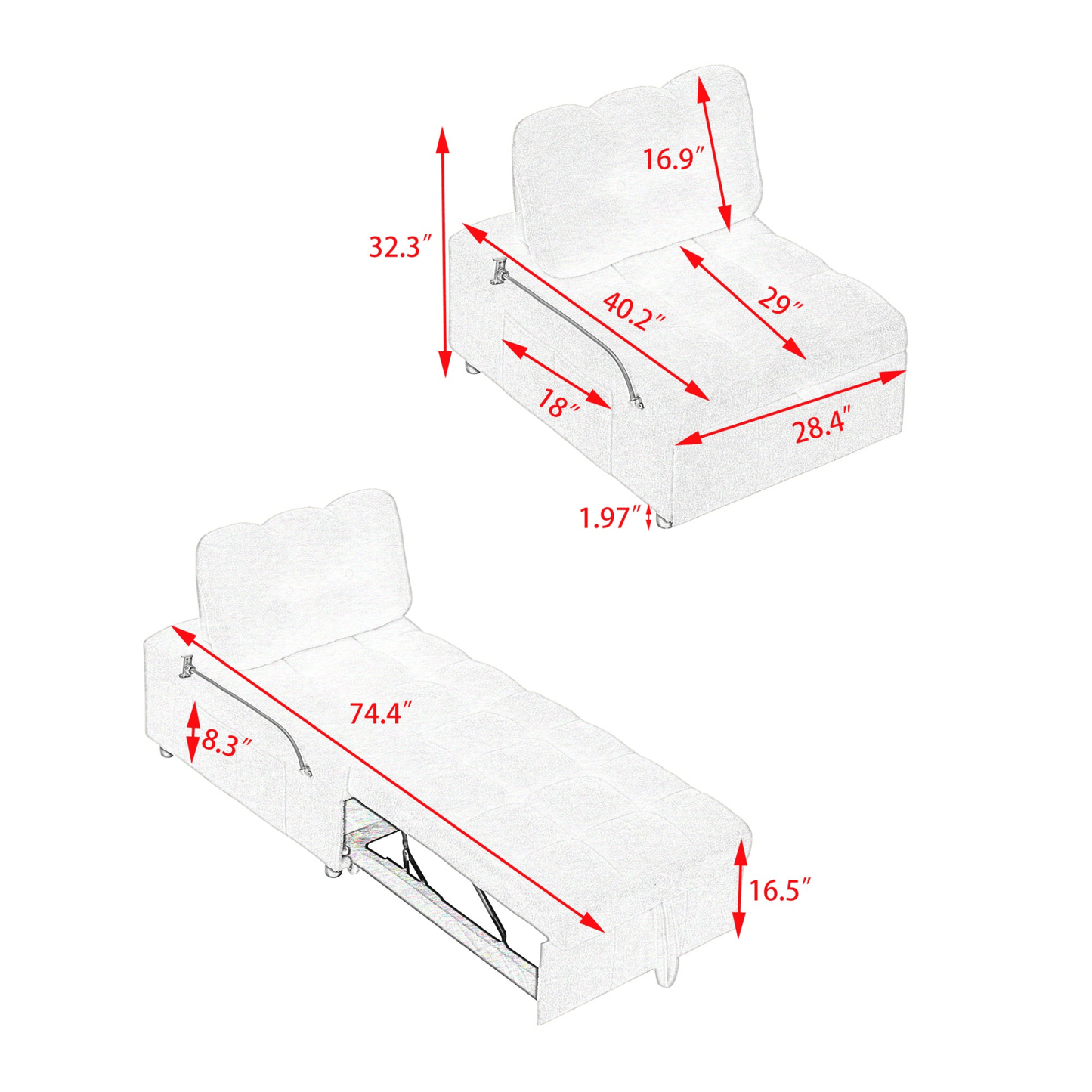 Convertible Teddy Sofa - Cum - Bed, 40.20 Inches Long - Pink | Perfect for Apartment, Office, and Living Room - CurtisJ Designs