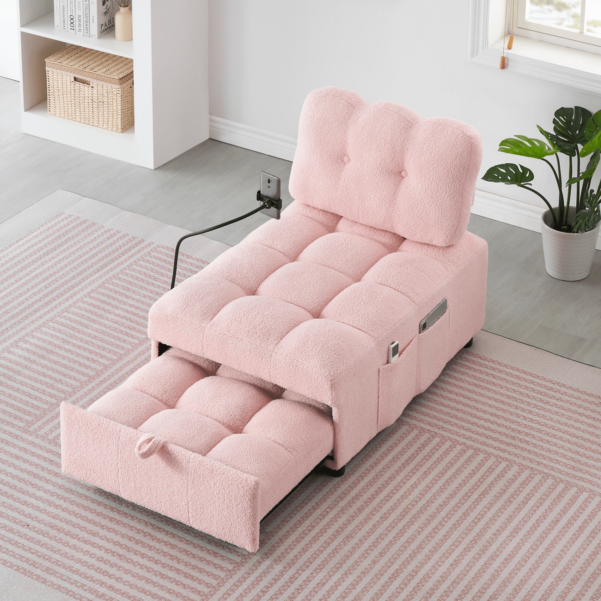 Convertible Teddy Sofa - Cum - Bed, 40.20 Inches Long - Pink | Perfect for Apartment, Office, and Living Room - CurtisJ Designs