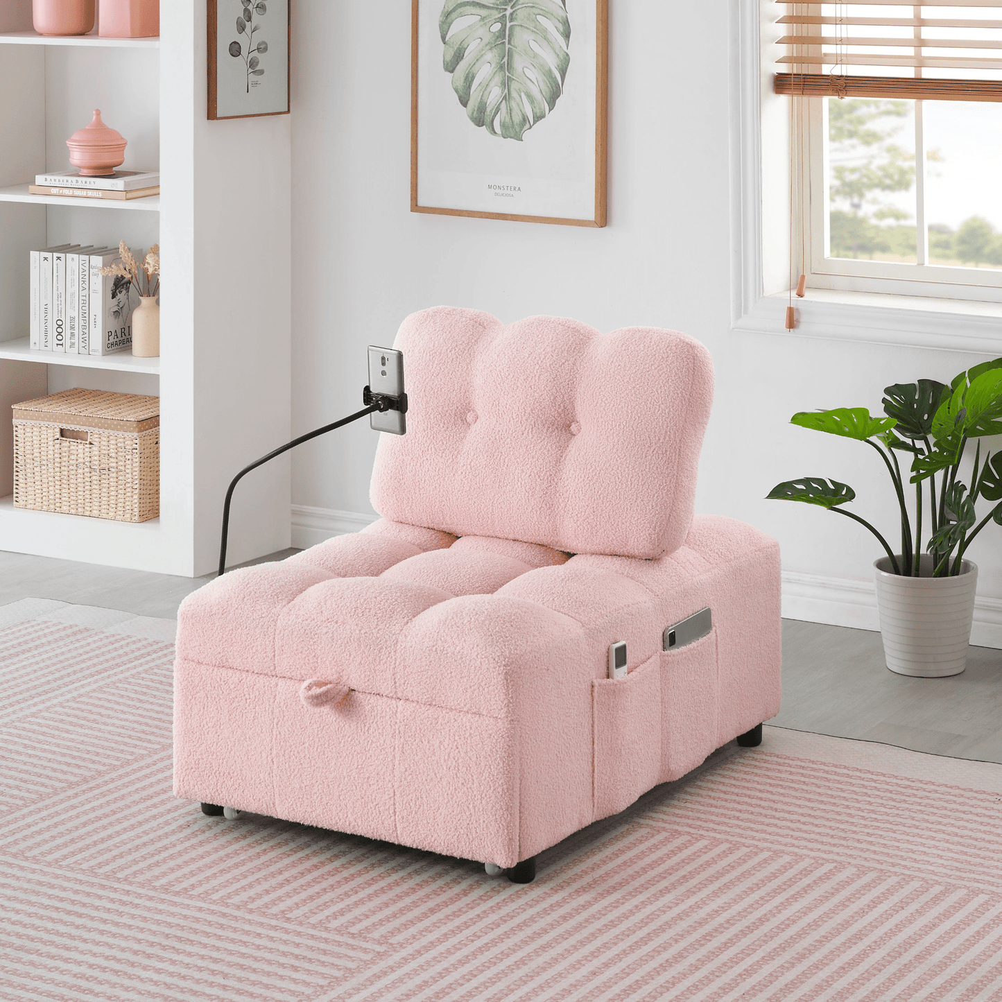 Convertible Teddy Sofa - Cum - Bed, 40.20 Inches Long - Pink | Perfect for Apartment, Office, and Living Room - CurtisJ Designs