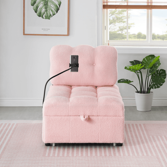 Convertible Teddy Sofa - Cum - Bed, 40.20 Inches Long - Pink | Perfect for Apartment, Office, and Living Room - CurtisJ Designs