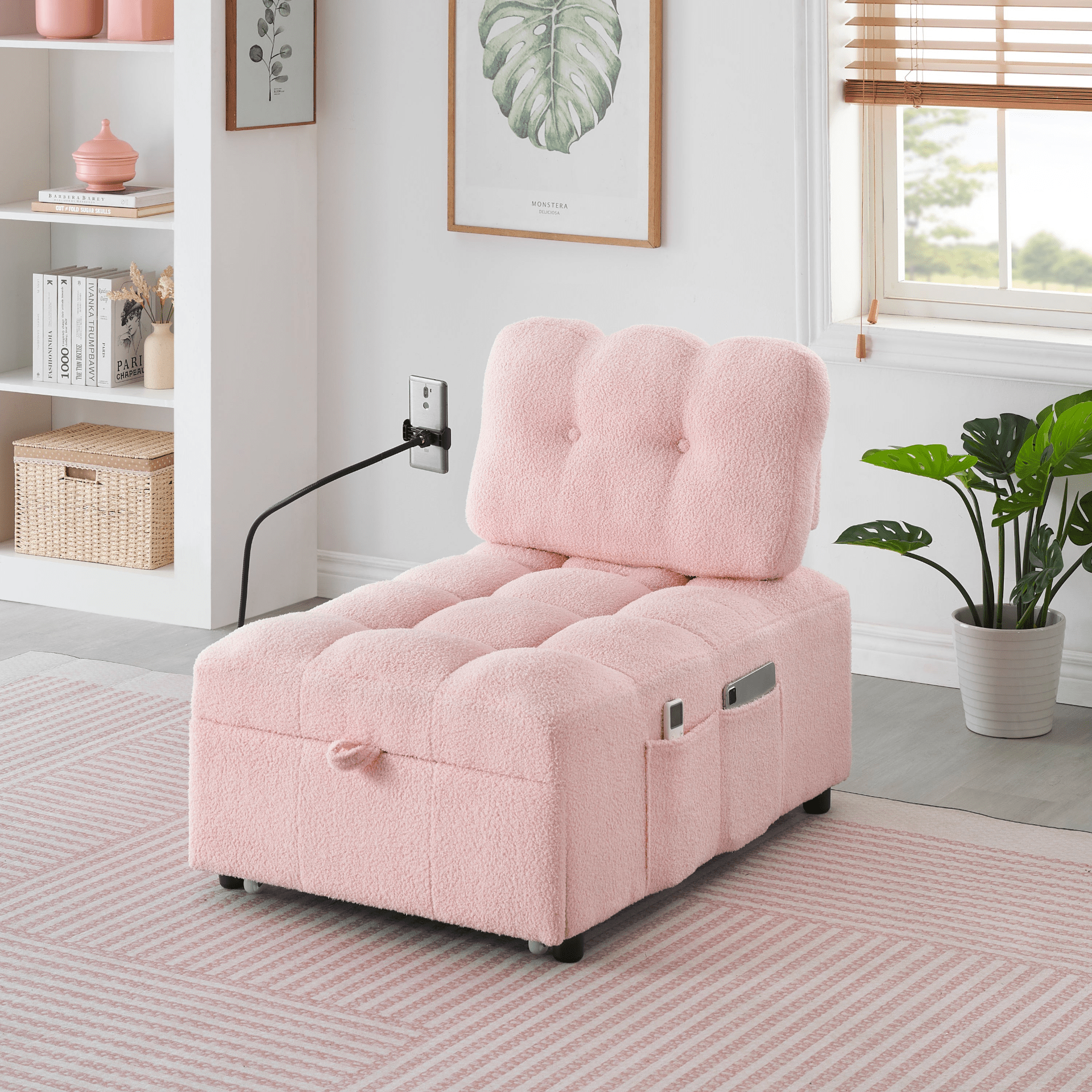 Convertible Teddy Sofa - Cum - Bed, 40.20 Inches Long - Pink | Perfect for Apartment, Office, and Living Room - CurtisJ Designs