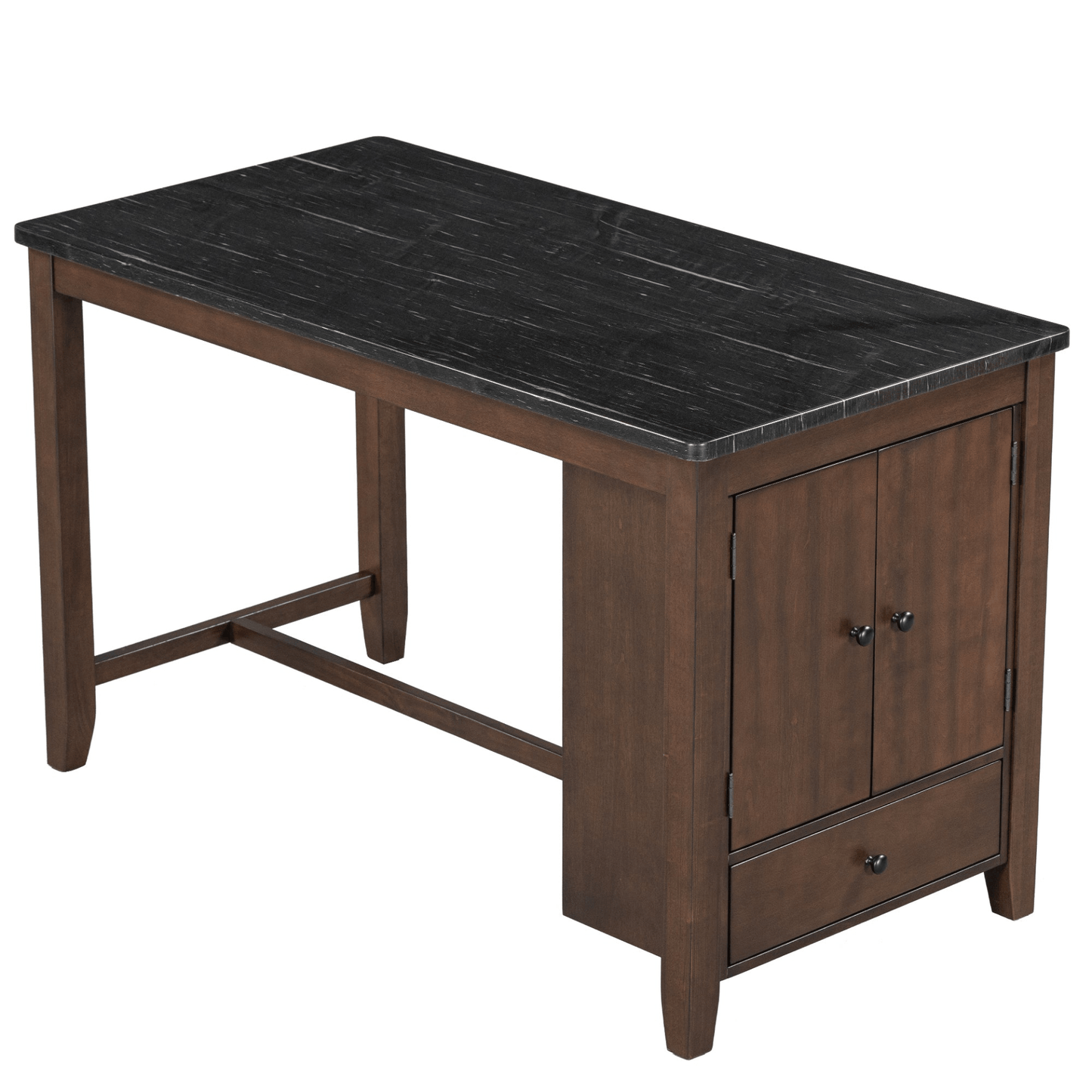 Counter Height 5 - piece Dining Table Set with Faux Marble Tabletop, Solid Wood Table Set with Storage Cabinet and Drawer, Dark walnut - CurtisJ Designs