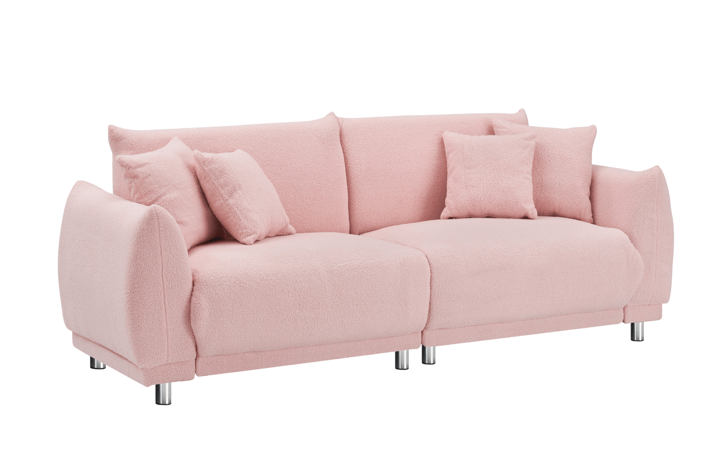 Cozy 86.6 Inch Teddy Fleece Pink Sofa - 4 Throw Pillows, Hardware Feet, Perfect for Compact Spaces - CurtisJ Designs