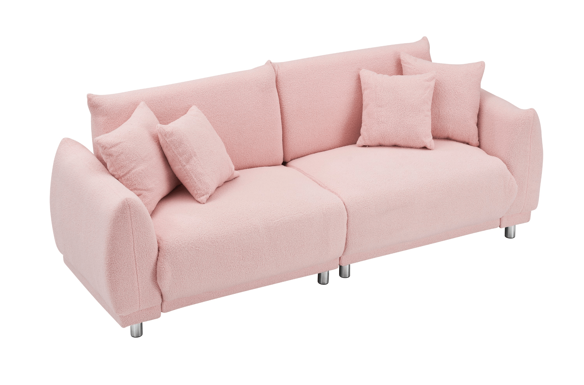 Cozy 86.6 Inch Teddy Fleece Pink Sofa - 4 Throw Pillows, Hardware Feet, Perfect for Compact Spaces - CurtisJ Designs