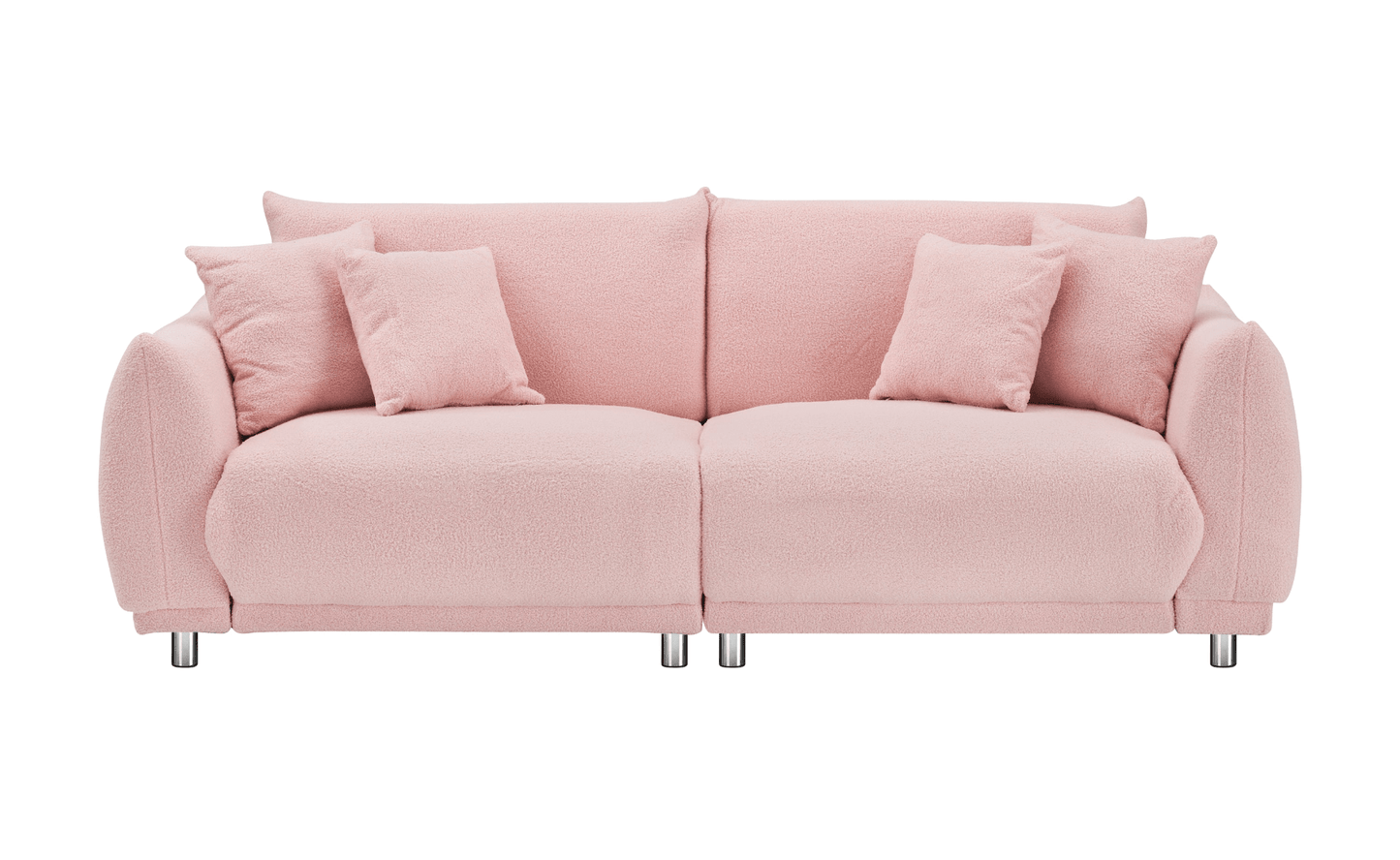 Cozy 86.6 Inch Teddy Fleece Pink Sofa - 4 Throw Pillows, Hardware Feet, Perfect for Compact Spaces - CurtisJ Designs