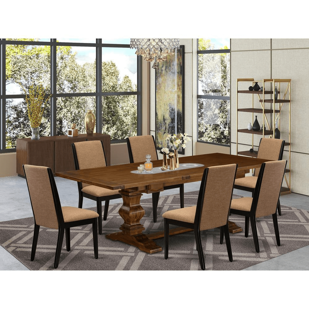 East West Furniture 7 - Piece Dining Set with Rectangle Dining Table and 6 Parsons Chairs, Walnut Finish, 42x92 Inch - CurtisJ Designs