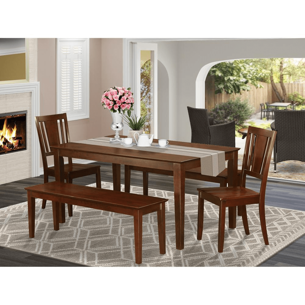 Elegant 5 - Piece Dining Room Set - Mahogany Finish Includes Dining Table, 2 Chairs, and 2 Benches - Perfect for Family Meals - CurtisJ Designs