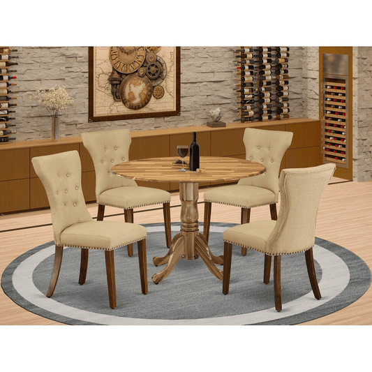 Elegant 5 - Piece Dining Room Set - Natural Finish, Includes Round Table and 4 Upholstered Chairs - CurtisJ Designs